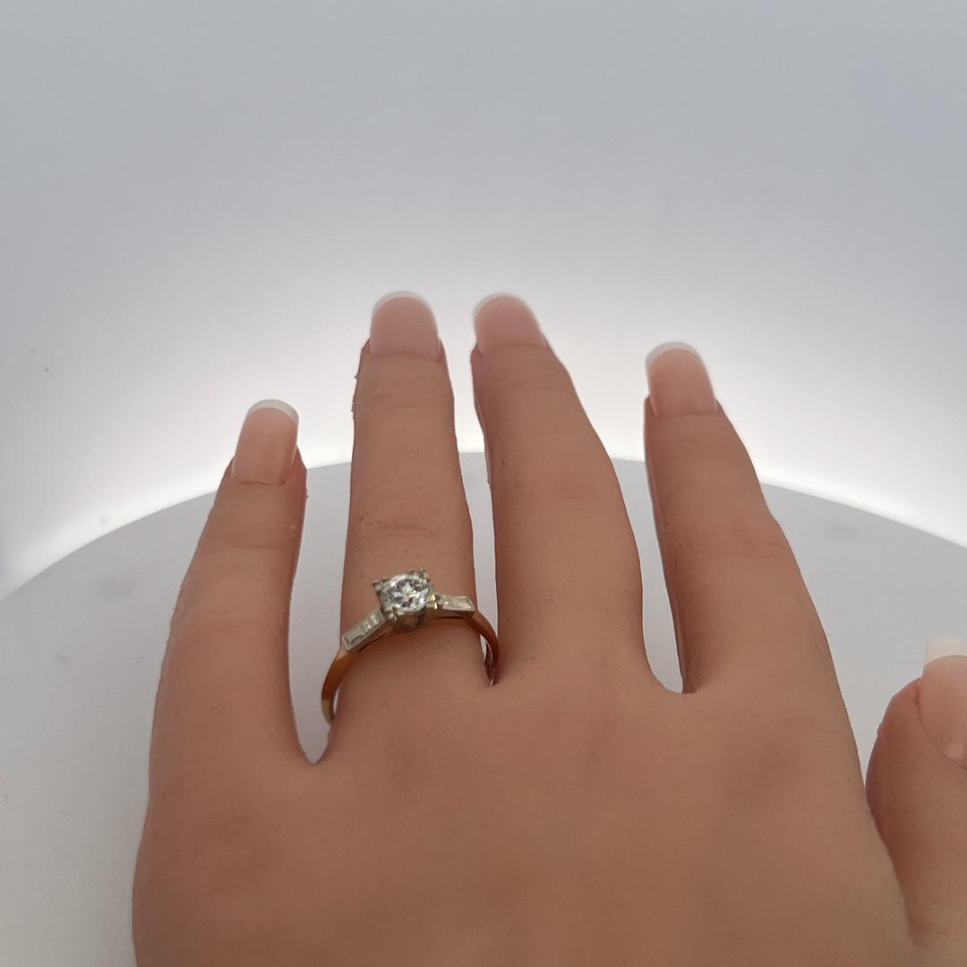 14K WG Engagement Ring with 0.70 Carat Old European Cut Diamond E-SI Size 10