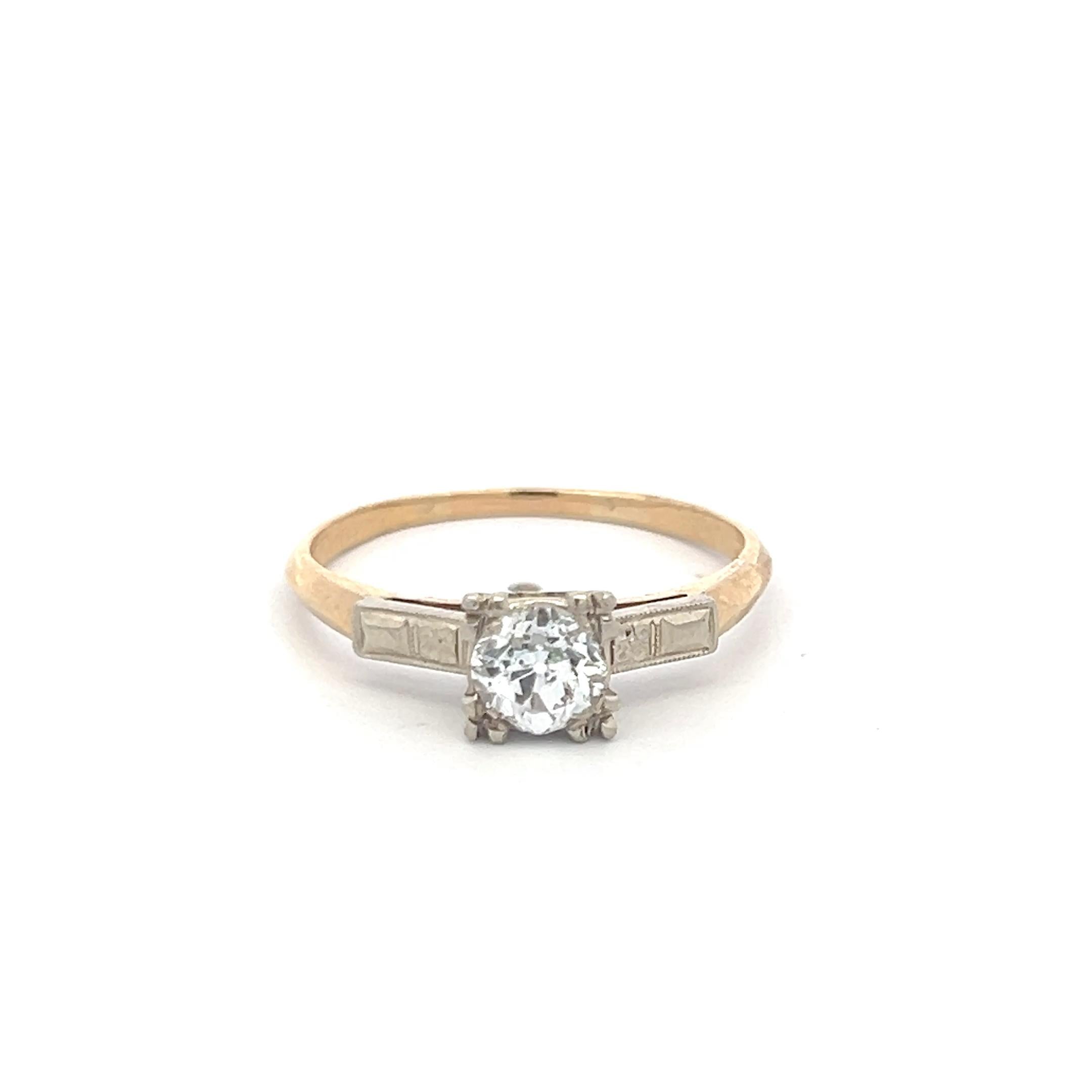 14K WG Engagement Ring with 0.70 Carat Old European Cut Diamond E-SI Size 10