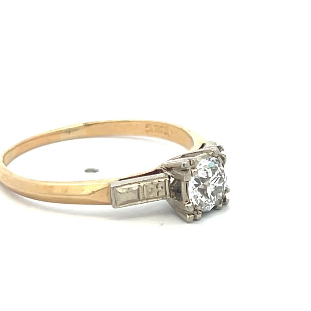 14K WG Engagement Ring with 0.70 Carat Old European Cut Diamond E-SI Size 10