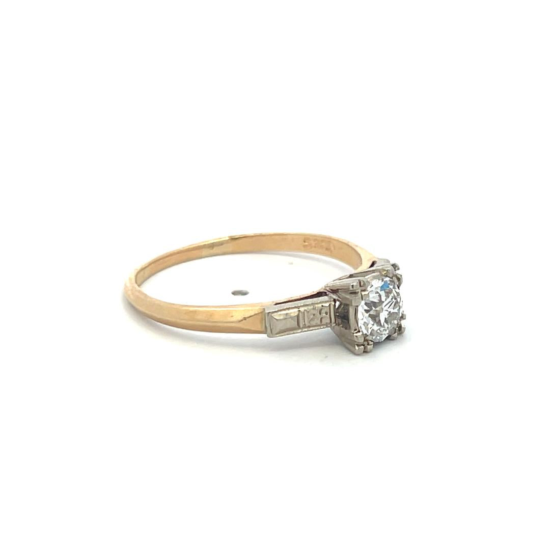 14K WG Engagement Ring with 0.70 Carat Old European Cut Diamond E-SI Size 10