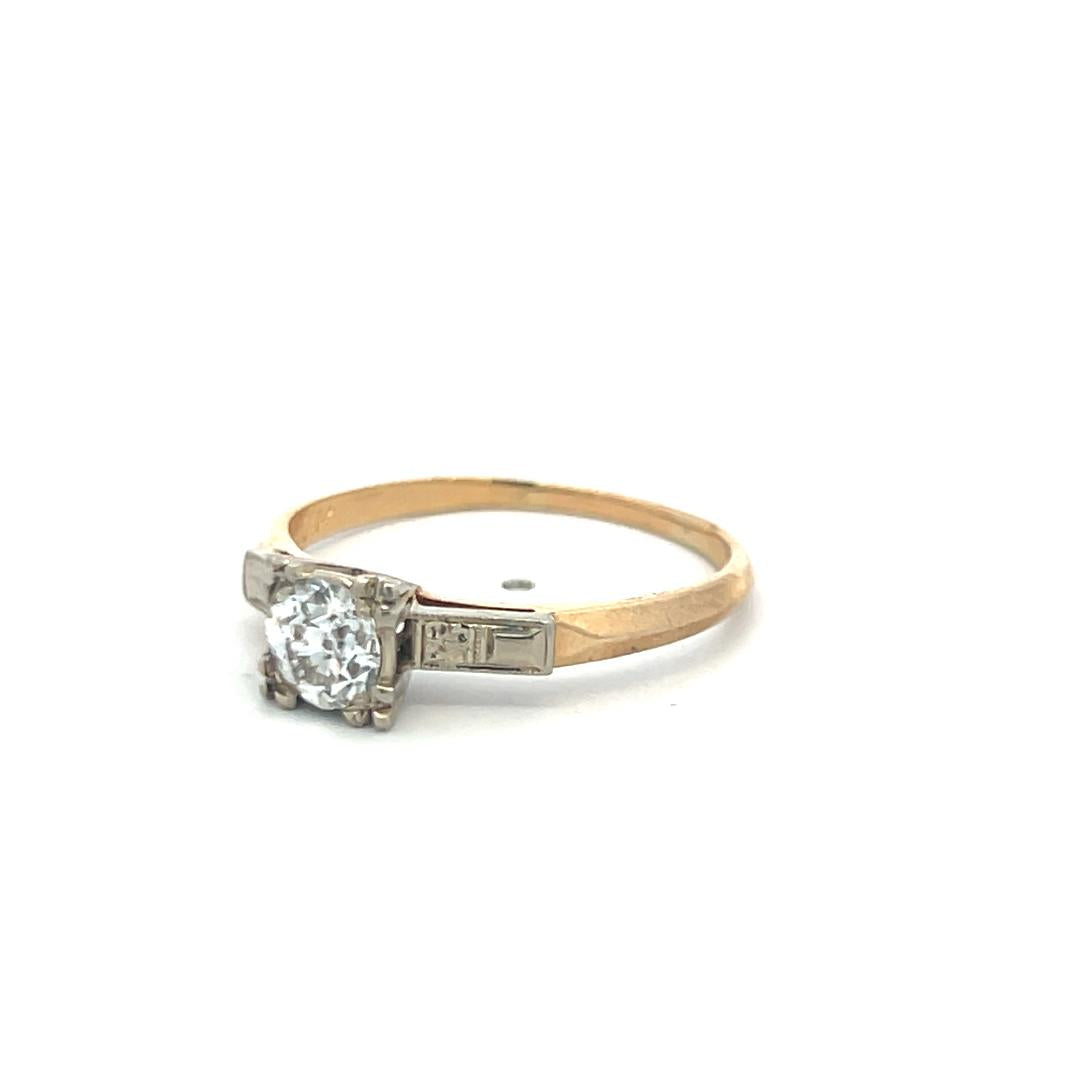 14K WG Engagement Ring with 0.70 Carat Old European Cut Diamond E-SI Size 10