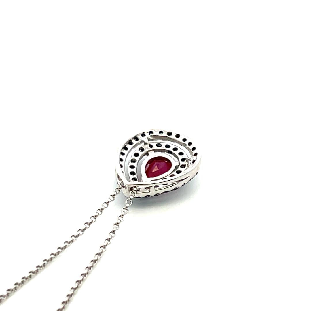 18K WG Pendant Necklace with 0.65 Carat Round Diamonds & 1.15 Carat Pear Ruby