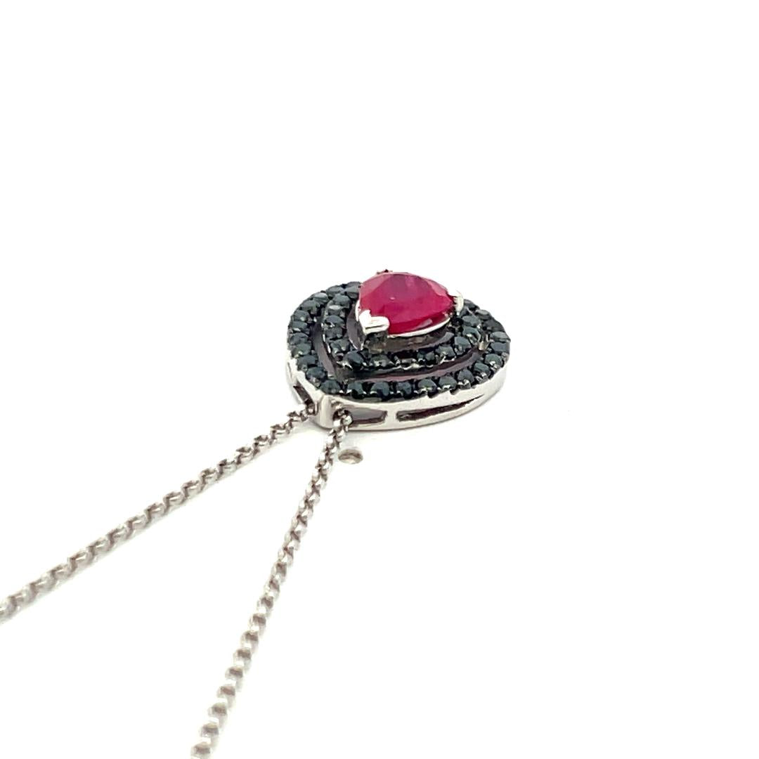 18K WG Pendant Necklace with 0.65 Carat Round Diamonds & 1.15 Carat Pear Ruby