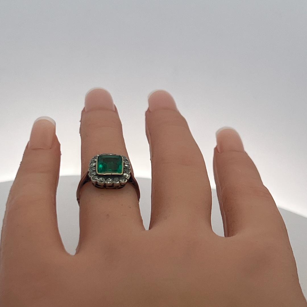 10k Two Tone Edwardian Ring with 0.9 Ct. Old European Diamond & 1.5 Ct. Emerald