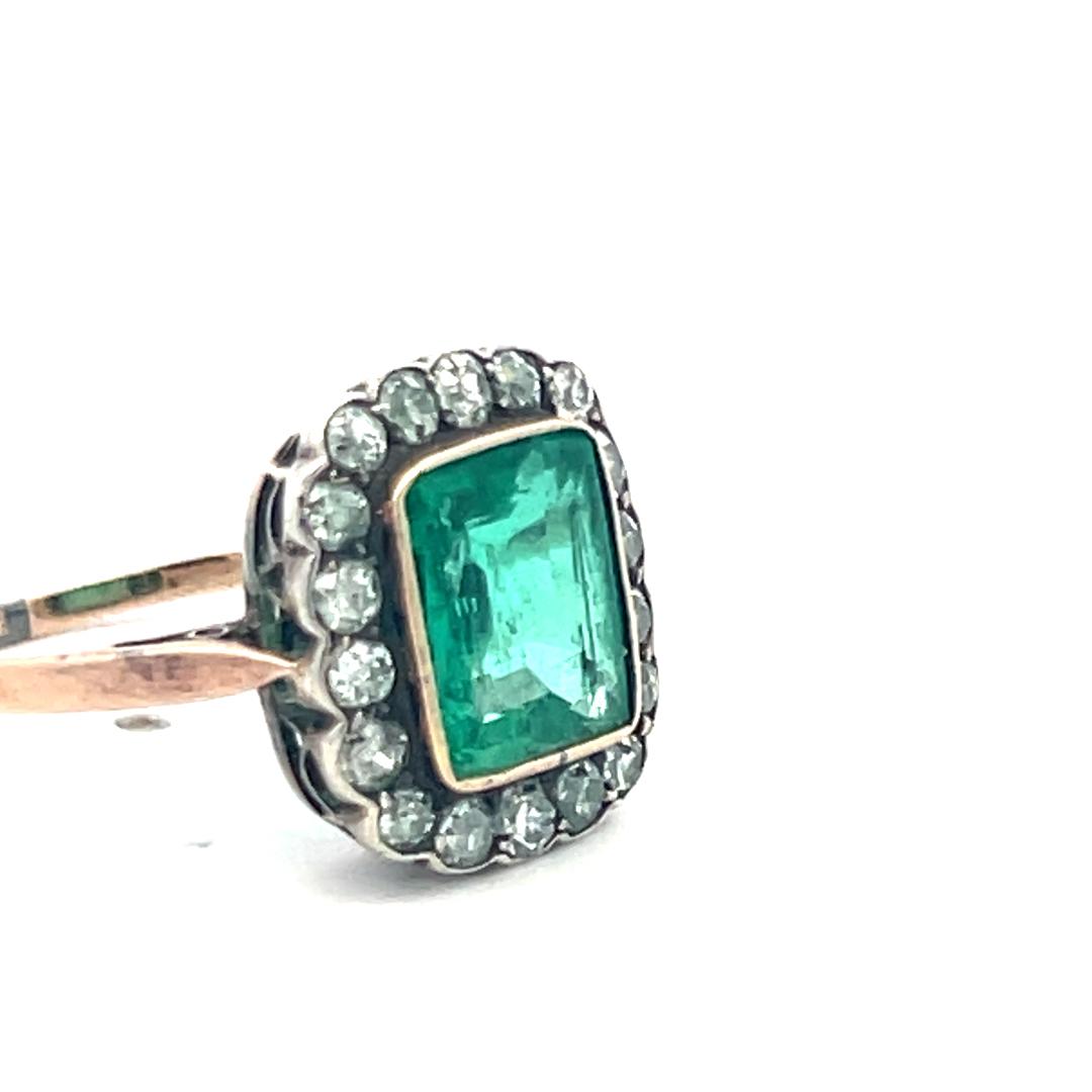 10k Two Tone Edwardian Ring with 0.9 Ct. Old European Diamond & 1.5 Ct. Emerald