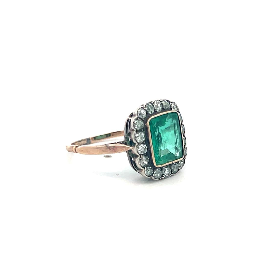 10k Two Tone Edwardian Ring with 0.9 Ct. Old European Diamond & 1.5 Ct. Emerald
