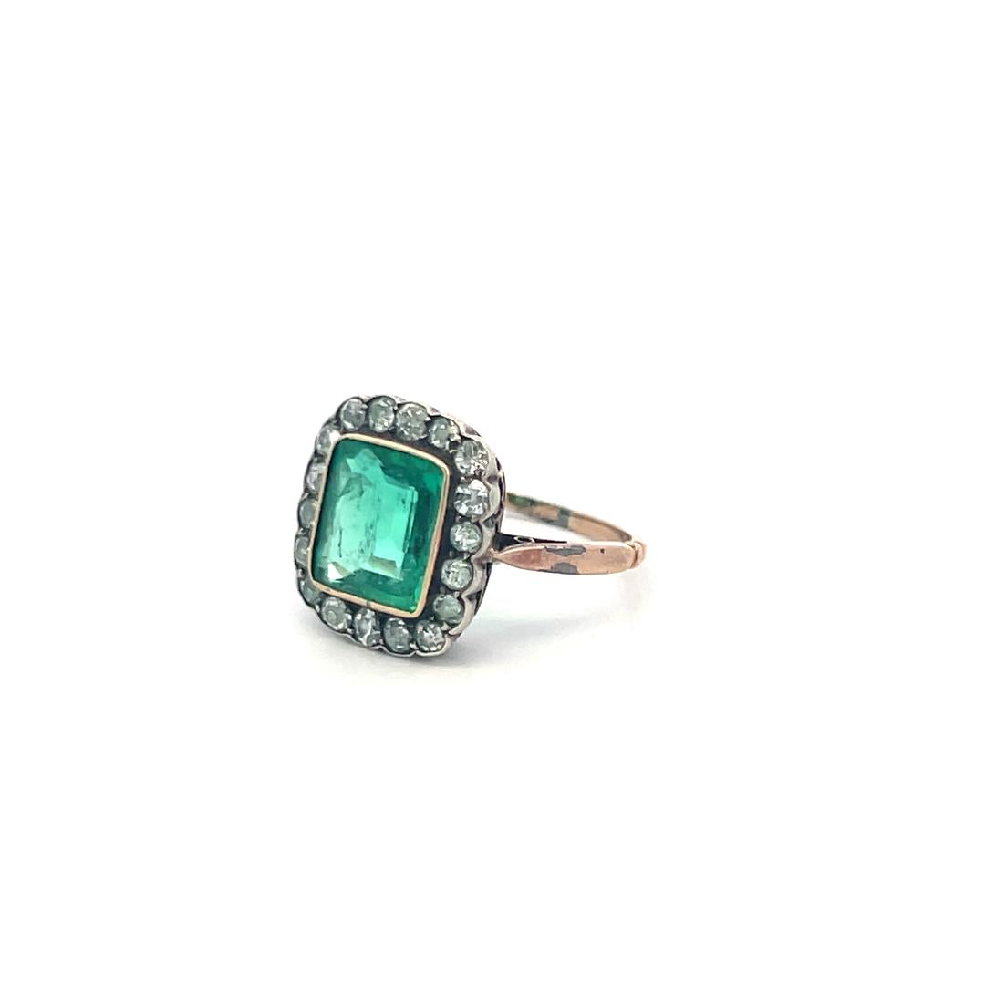 10k Two Tone Edwardian Ring with 0.9 Ct. Old European Diamond & 1.5 Ct. Emerald