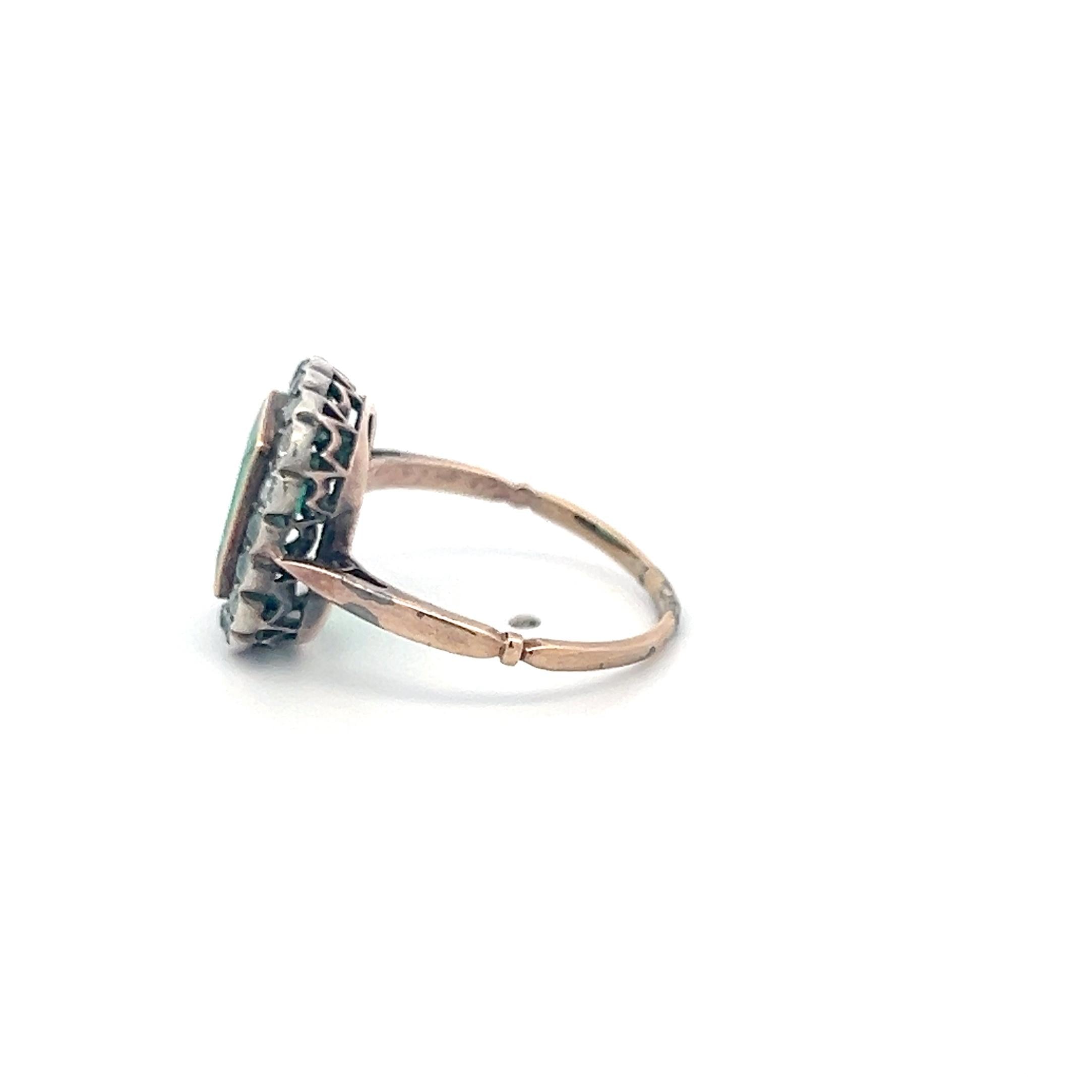 10k Two Tone Edwardian Ring with 0.9 Ct. Old European Diamond & 1.5 Ct. Emerald