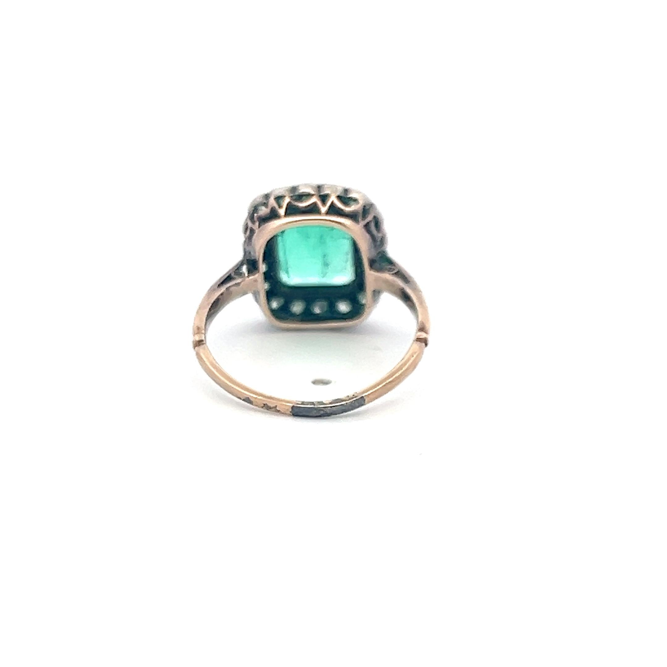 10k Two Tone Edwardian Ring with 0.9 Ct. Old European Diamond & 1.5 Ct. Emerald