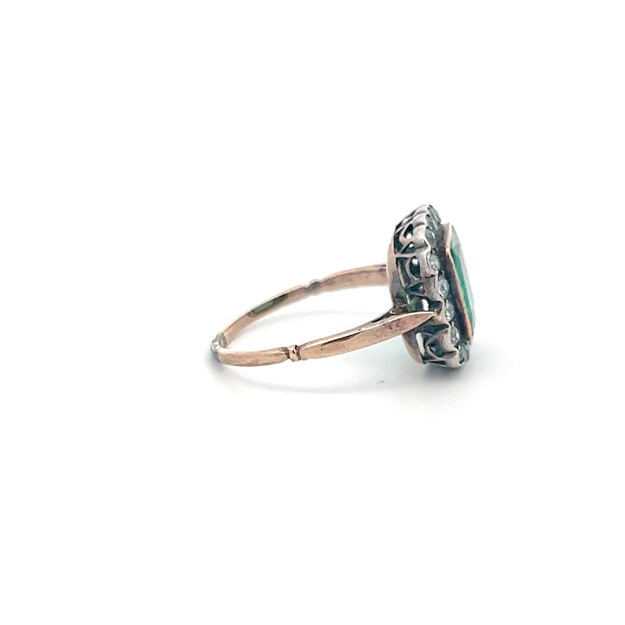 10k Two Tone Edwardian Ring with 0.9 Ct. Old European Diamond & 1.5 Ct. Emerald