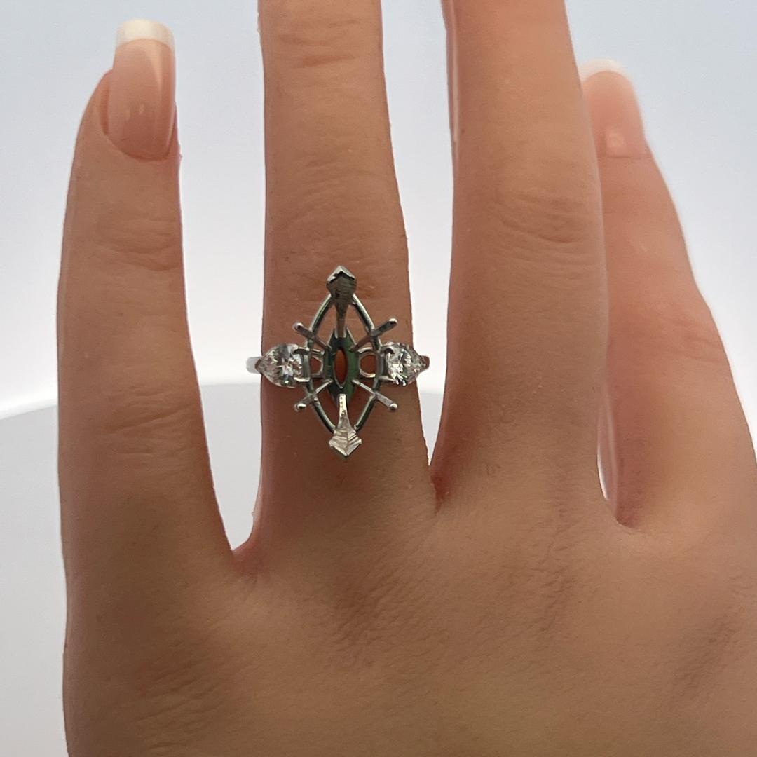 Platinum Semi Mount Ring with 0.94 Carat Pear Diamond Fits 17.3x8.9mm 5.50ct++