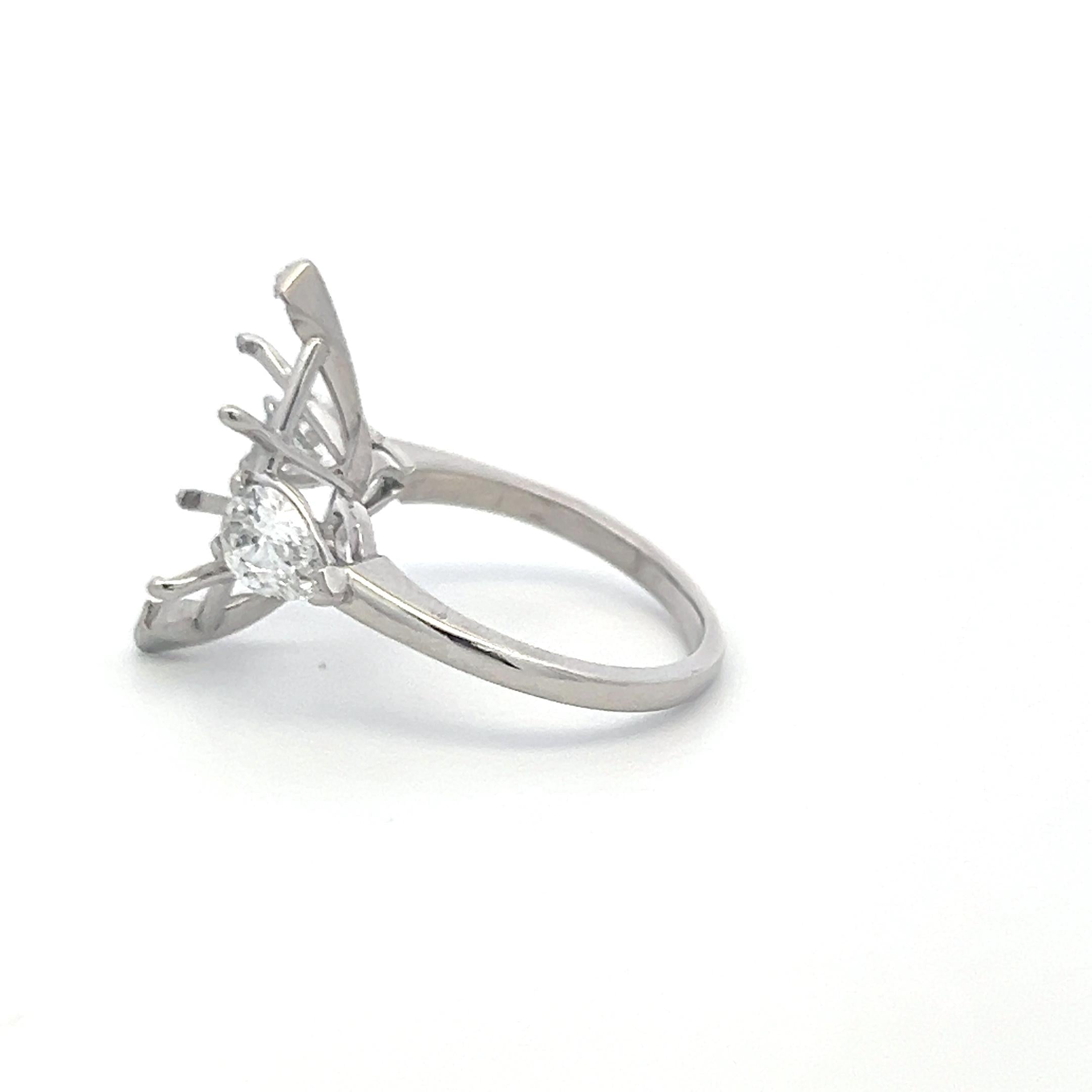 Platinum Semi Mount Ring with 0.94 Carat Pear Diamond Fits 17.3x8.9mm 5.50ct++