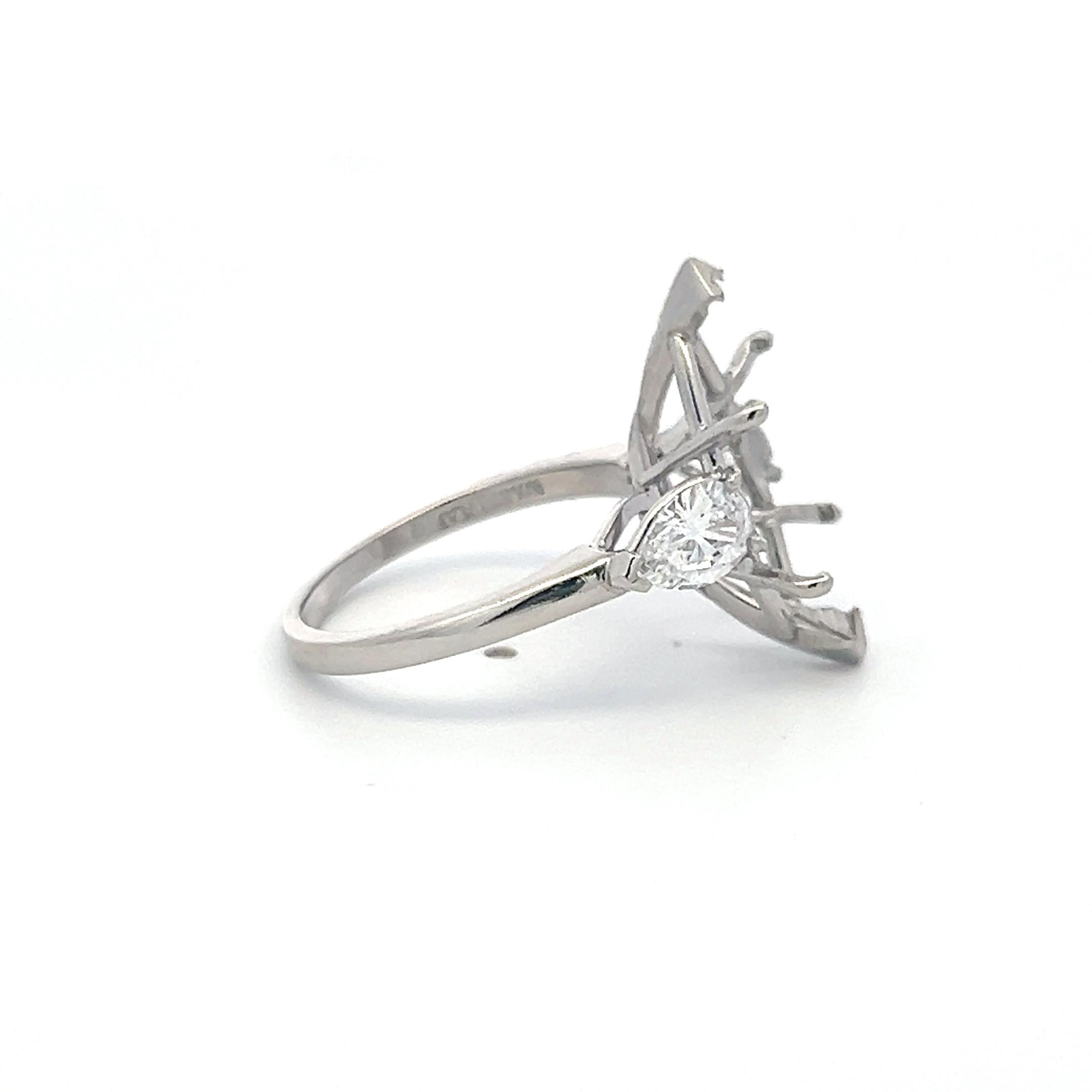 Platinum Semi Mount Ring with 0.94 Carat Pear Diamond Fits 17.3x8.9mm 5.50ct++