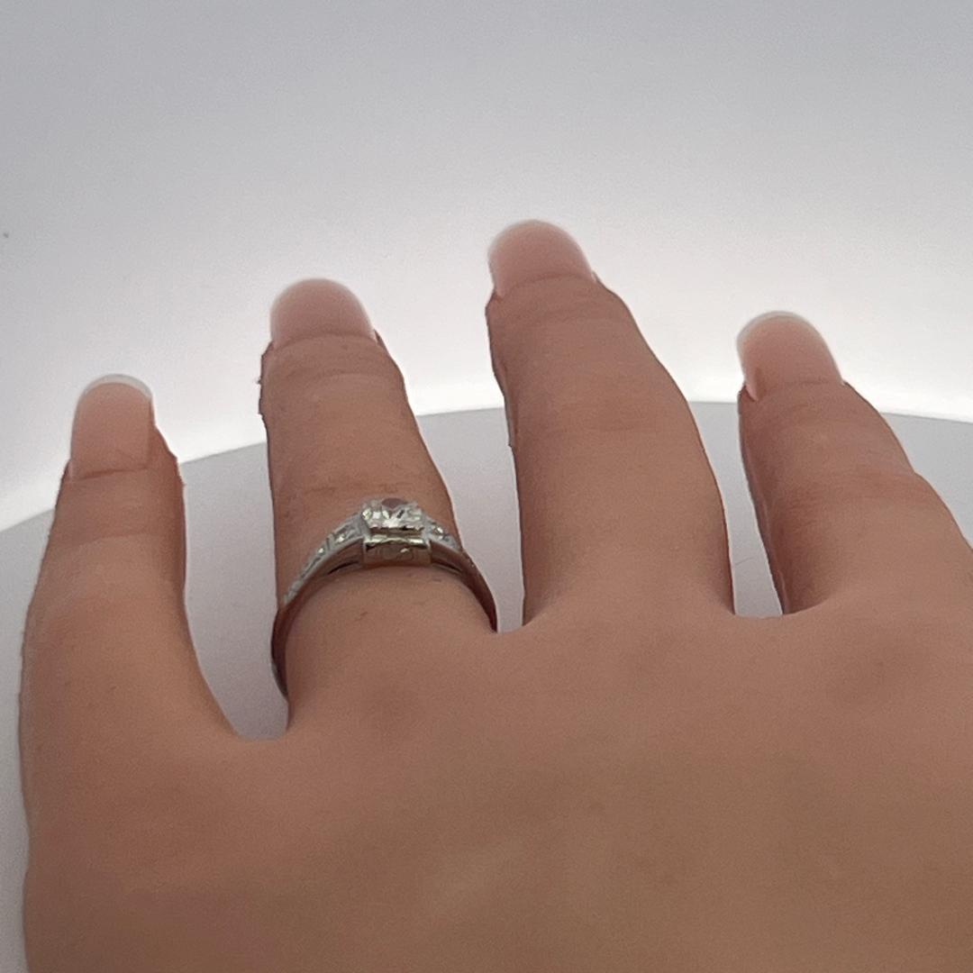 Platinum Engagement Ring with 0.40 Carat Old European Cut Diamonds Size 6.5