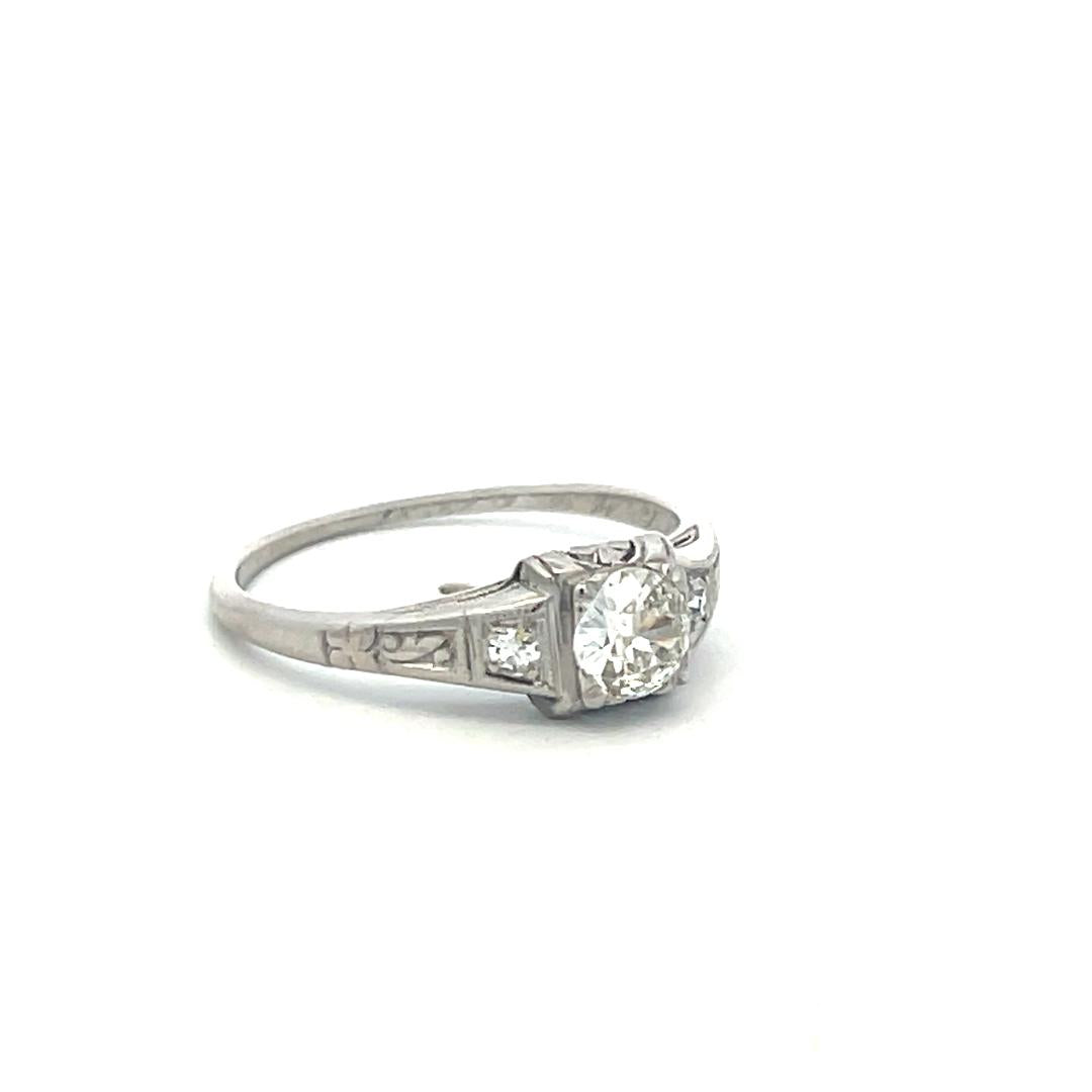 Platinum Engagement Ring with 0.40 Carat Old European Cut Diamonds Size 6.5