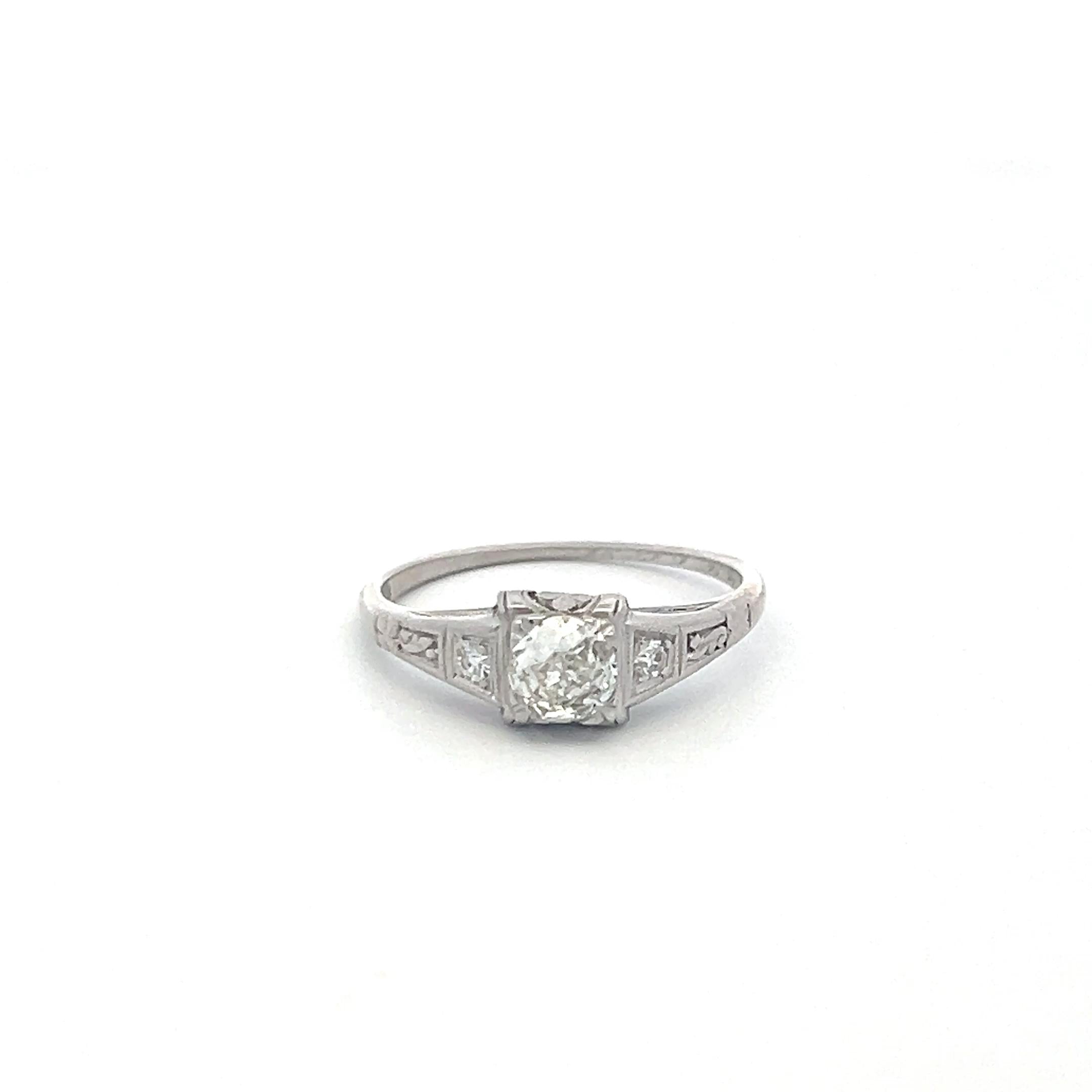 Platinum Engagement Ring with 0.40 Carat Old European Cut Diamonds Size 6.5