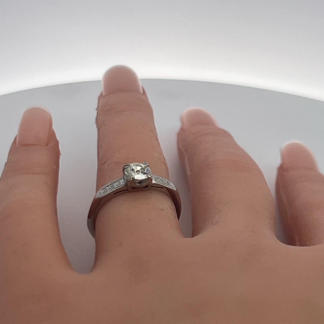 Platinum Engagement Ring with 0.70 Carat Old European Cut H-SI Diamond Size 6.25