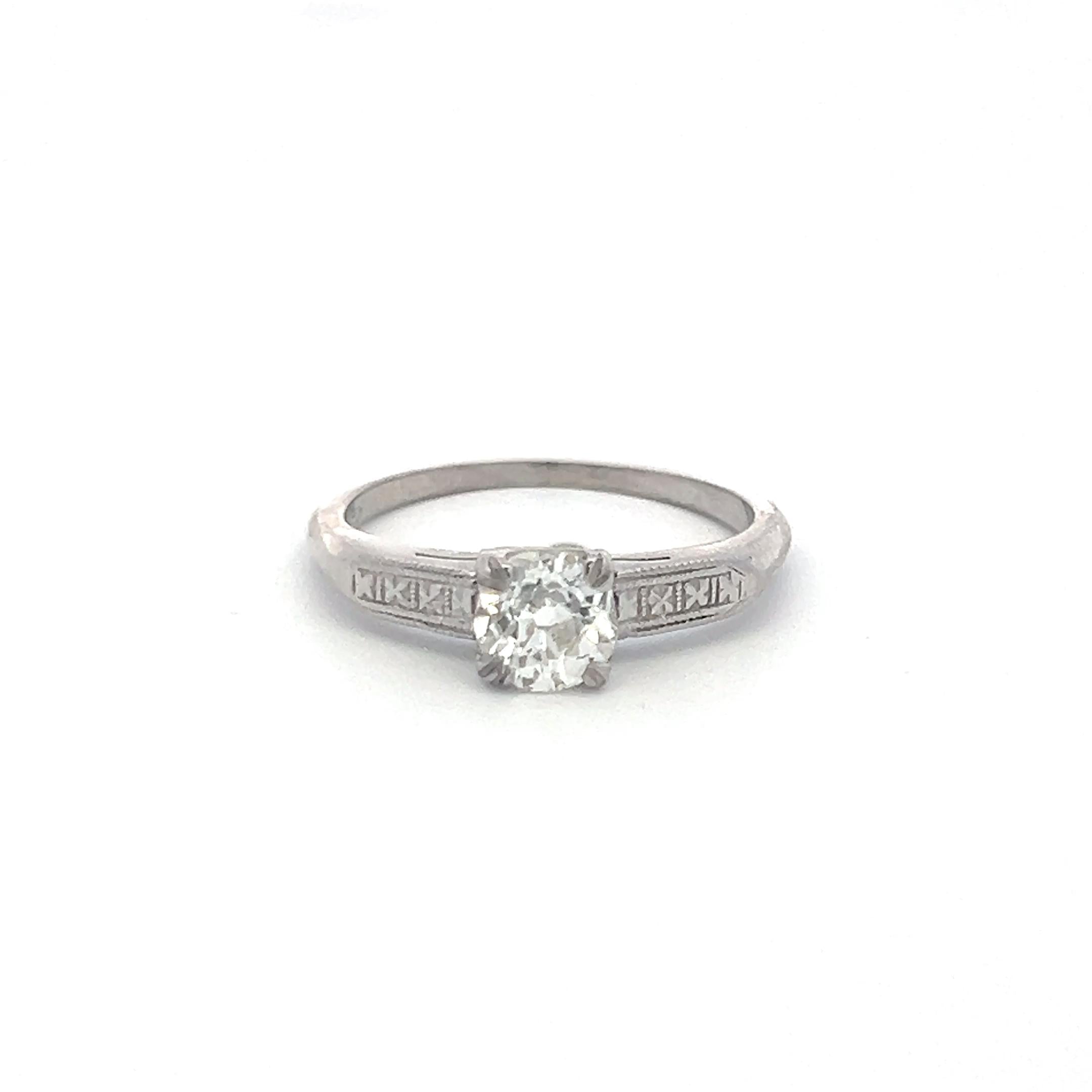 Platinum Engagement Ring with 0.70 Carat Old European Cut H-SI Diamond Size 6.25