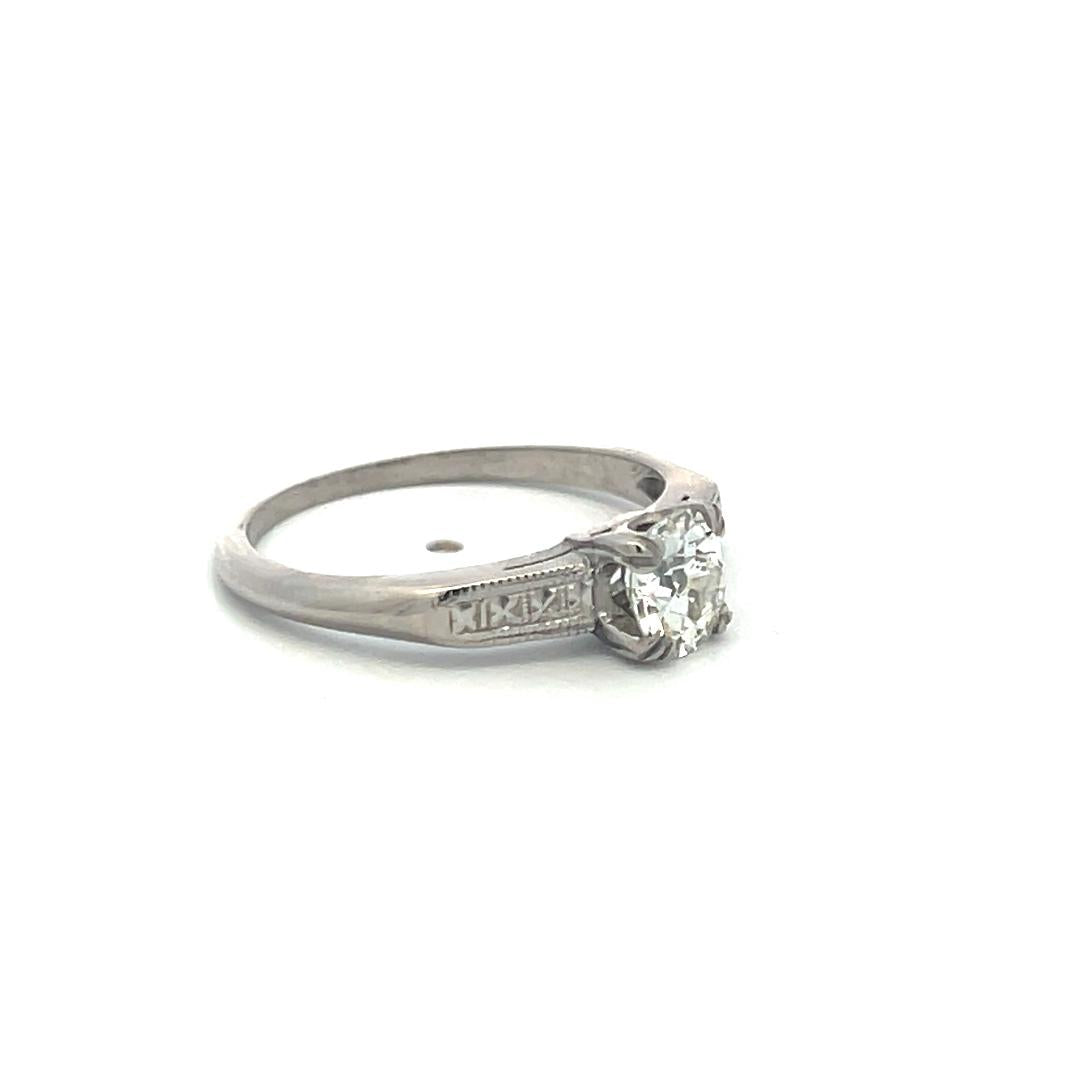 Platinum Engagement Ring with 0.70 Carat Old European Cut H-SI Diamond Size 6.25