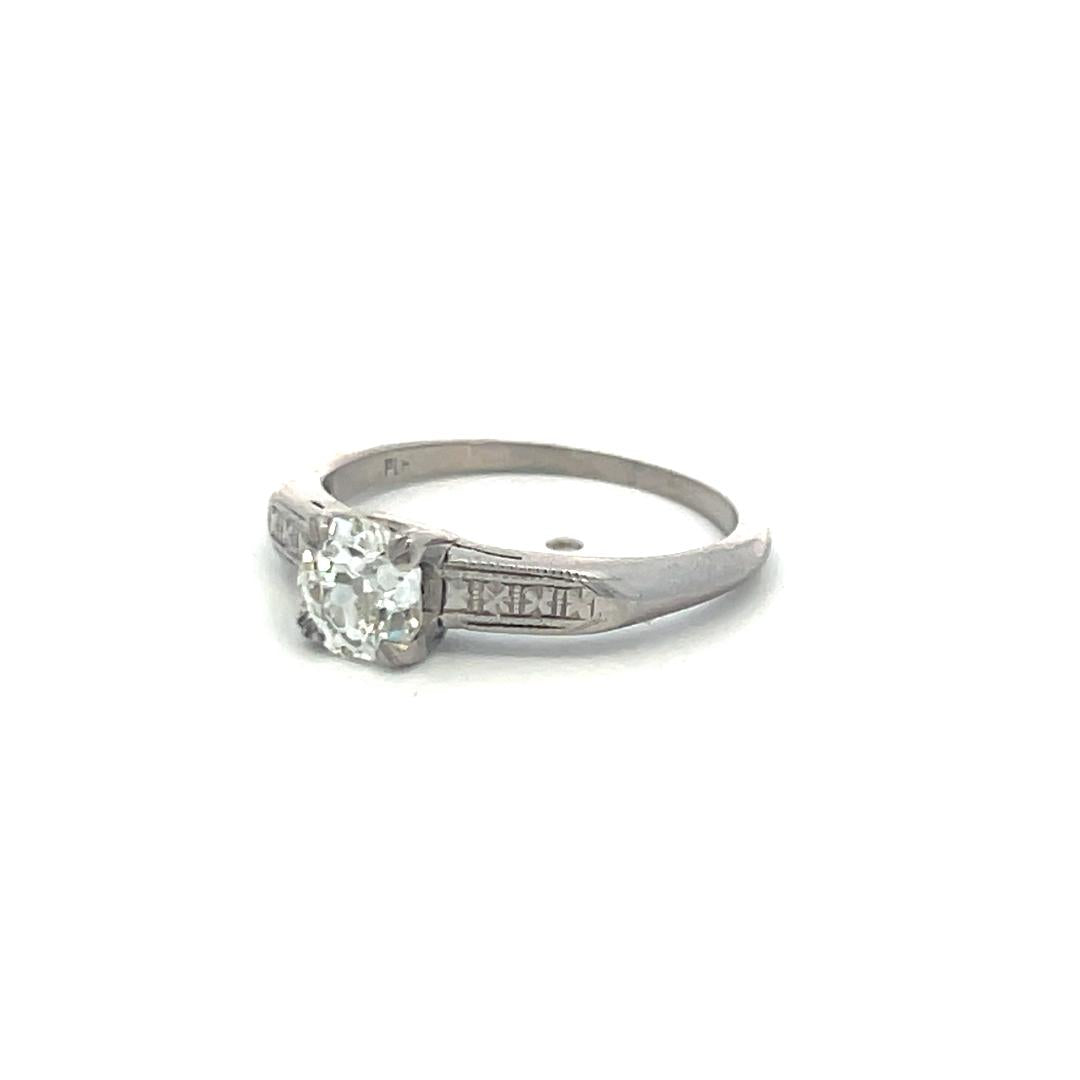 Platinum Engagement Ring with 0.70 Carat Old European Cut H-SI Diamond Size 6.25