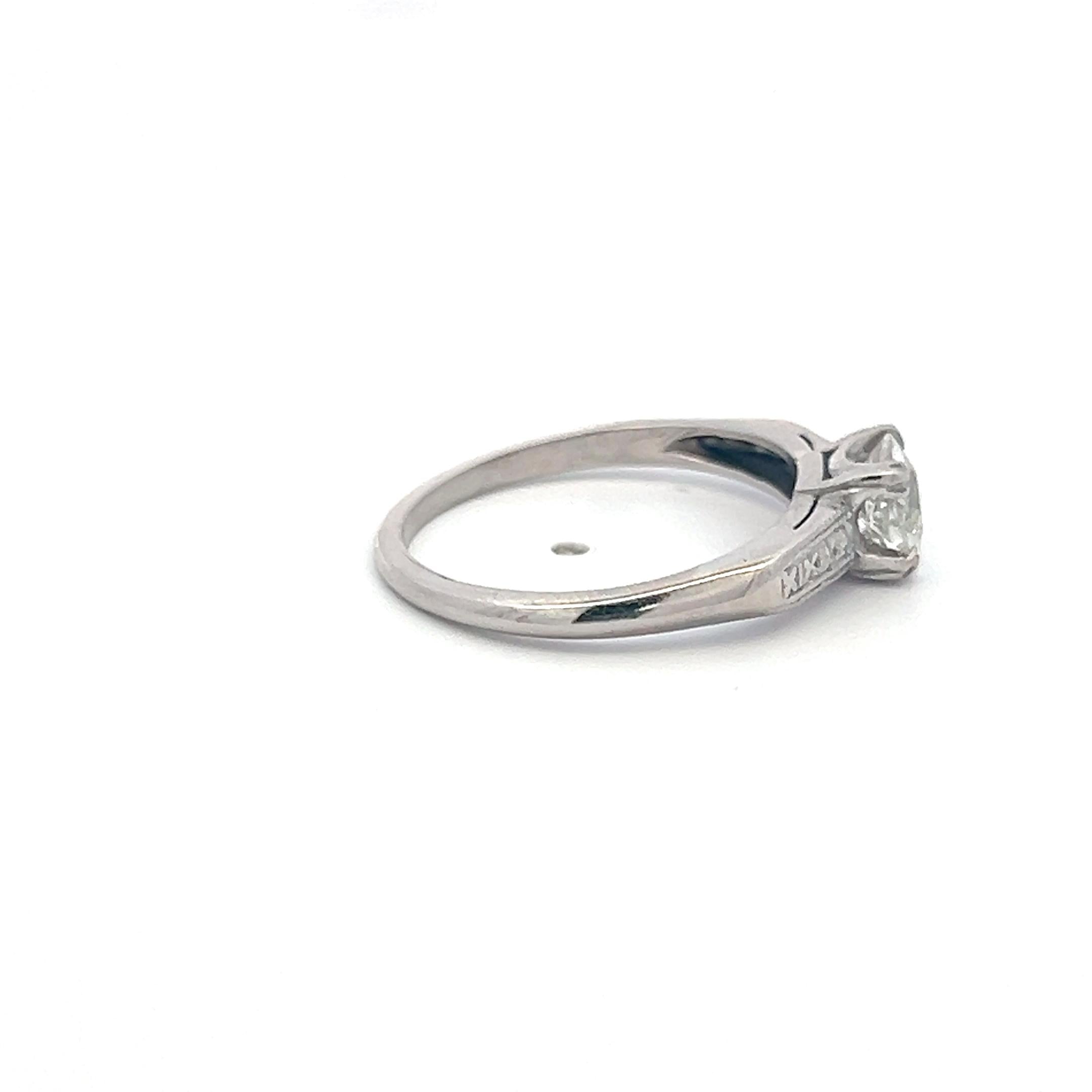Platinum Engagement Ring with 0.70 Carat Old European Cut H-SI Diamond Size 6.25