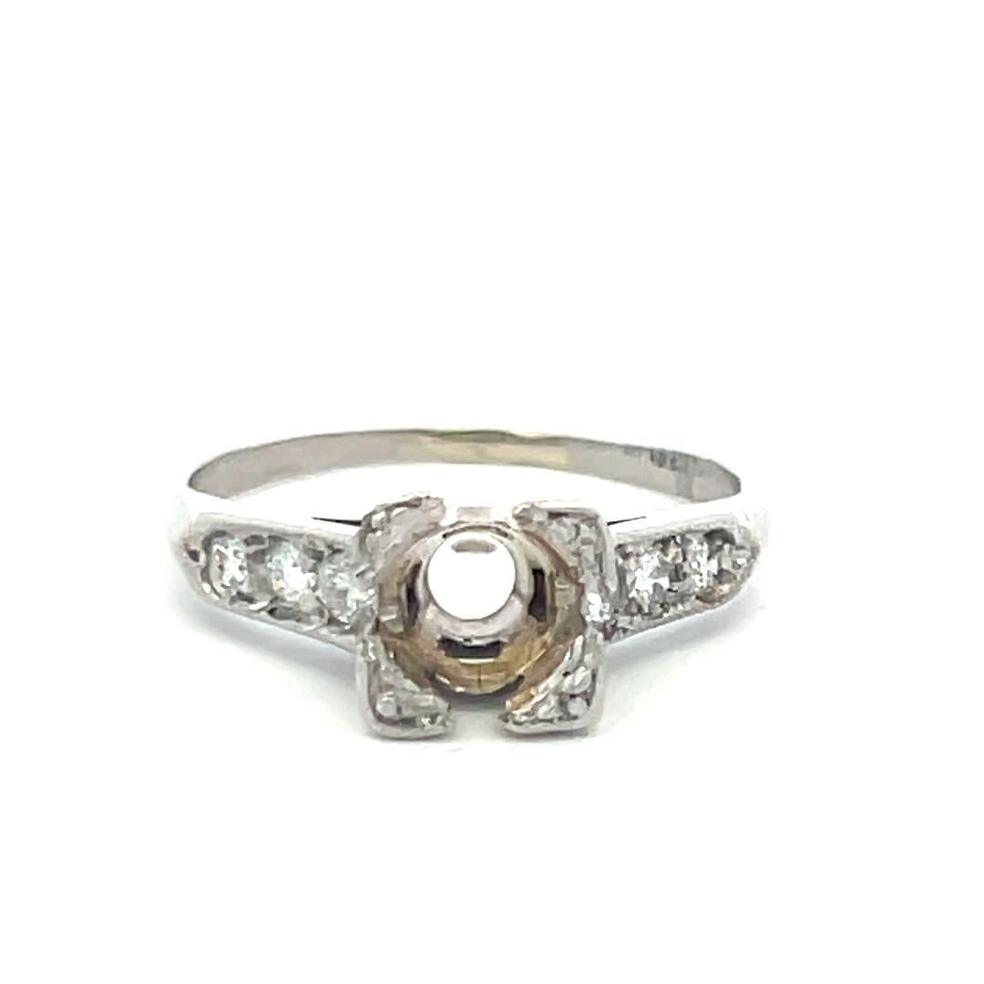 Platinum Semi Mount Ring with 0.18ct Old European Cut Diamond Fits 5.9x6.4mm