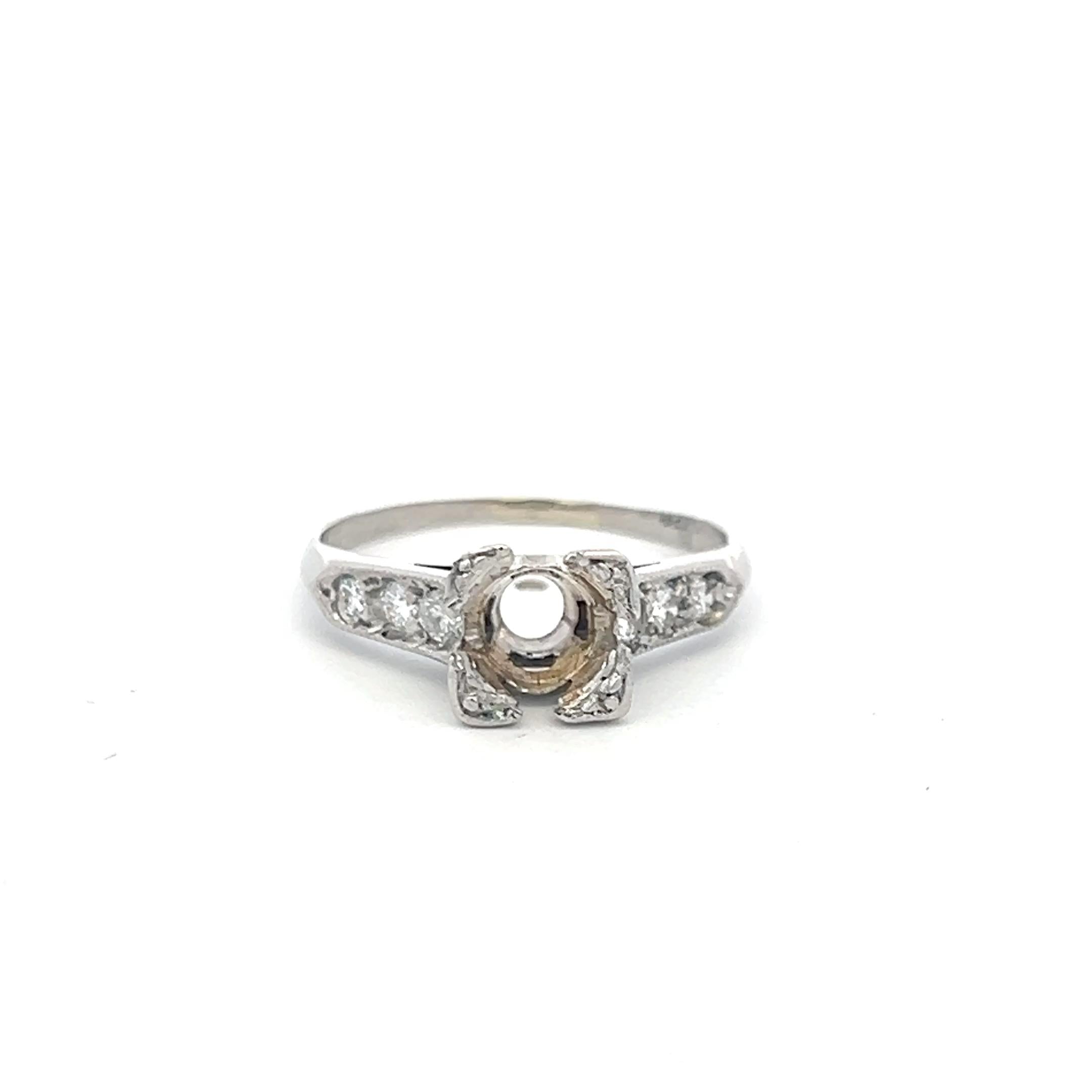 Platinum Semi Mount Ring with 0.18ct Old European Cut Diamond Fits 5.9x6.4mm