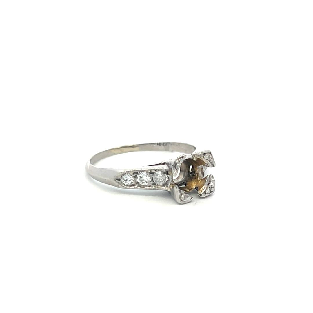 Platinum Semi Mount Ring with 0.18ct Old European Cut Diamond Fits 5.9x6.4mm