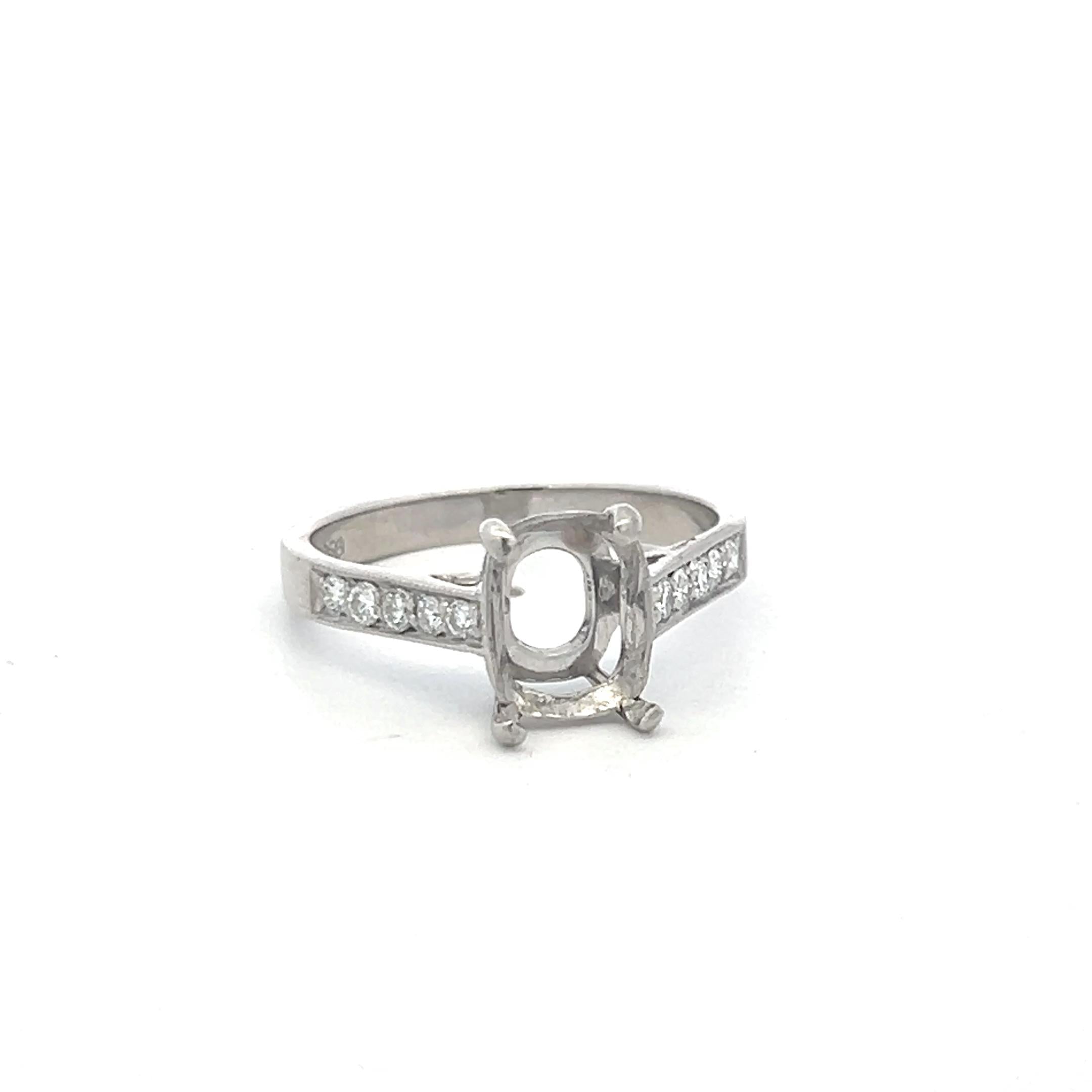 Vintage Platinum Semi Mount Ring with 0.1 Carat Round Diamond Fits 7.5x5.4 mm