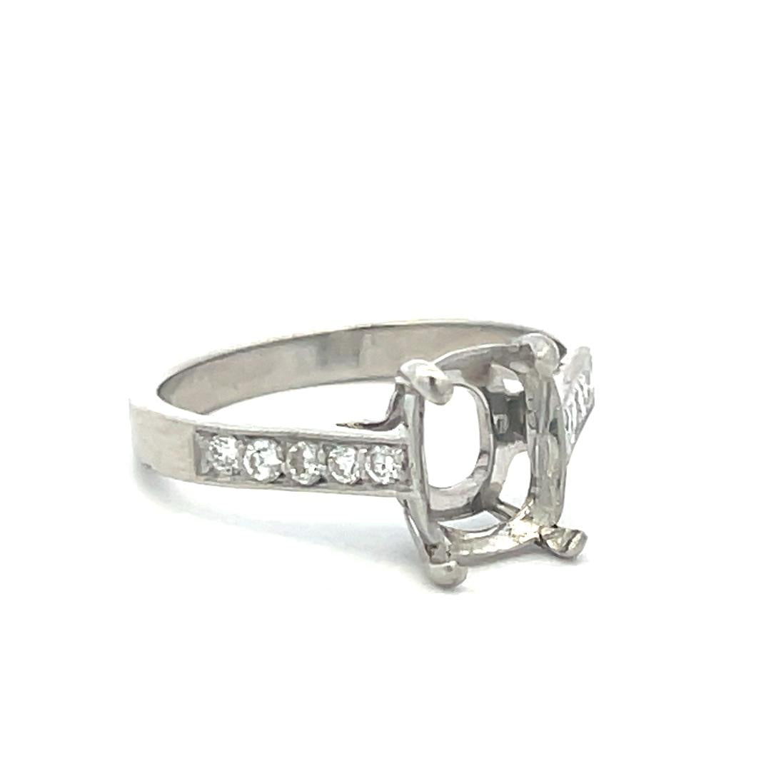 Vintage Platinum Semi Mount Ring with 0.1 Carat Round Diamond Fits 7.5x5.4 mm