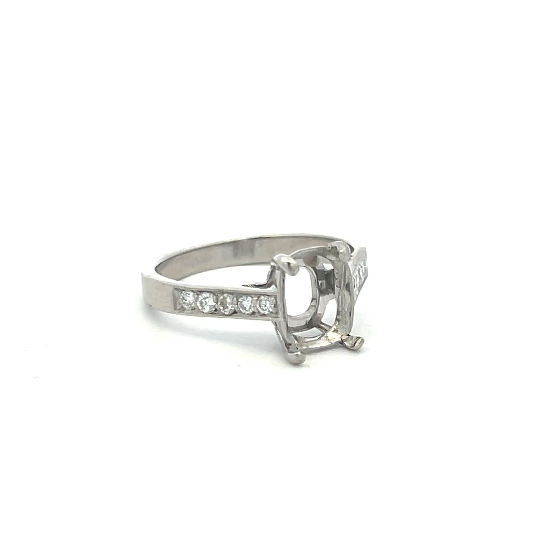Vintage Platinum Semi Mount Ring with 0.1 Carat Round Diamond Fits 7.5x5.4 mm