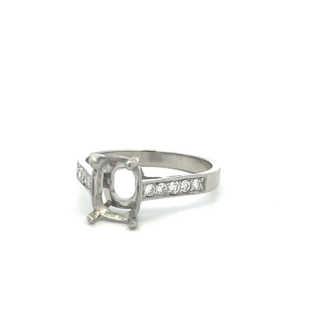 Vintage Platinum Semi Mount Ring with 0.1 Carat Round Diamond Fits 7.5x5.4 mm