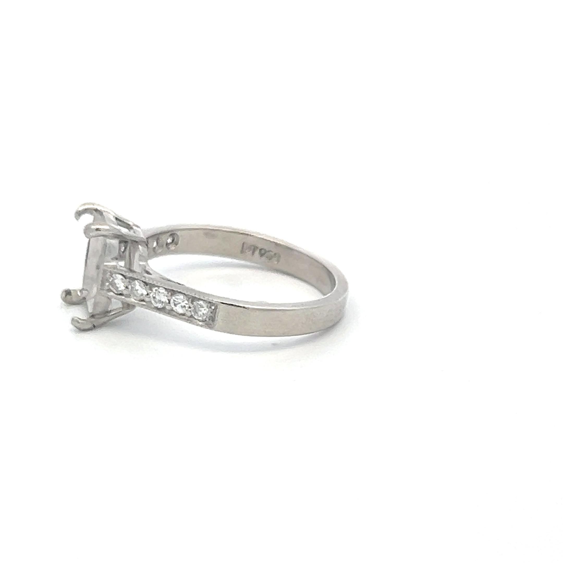 Vintage Platinum Semi Mount Ring with 0.1 Carat Round Diamond Fits 7.5x5.4 mm