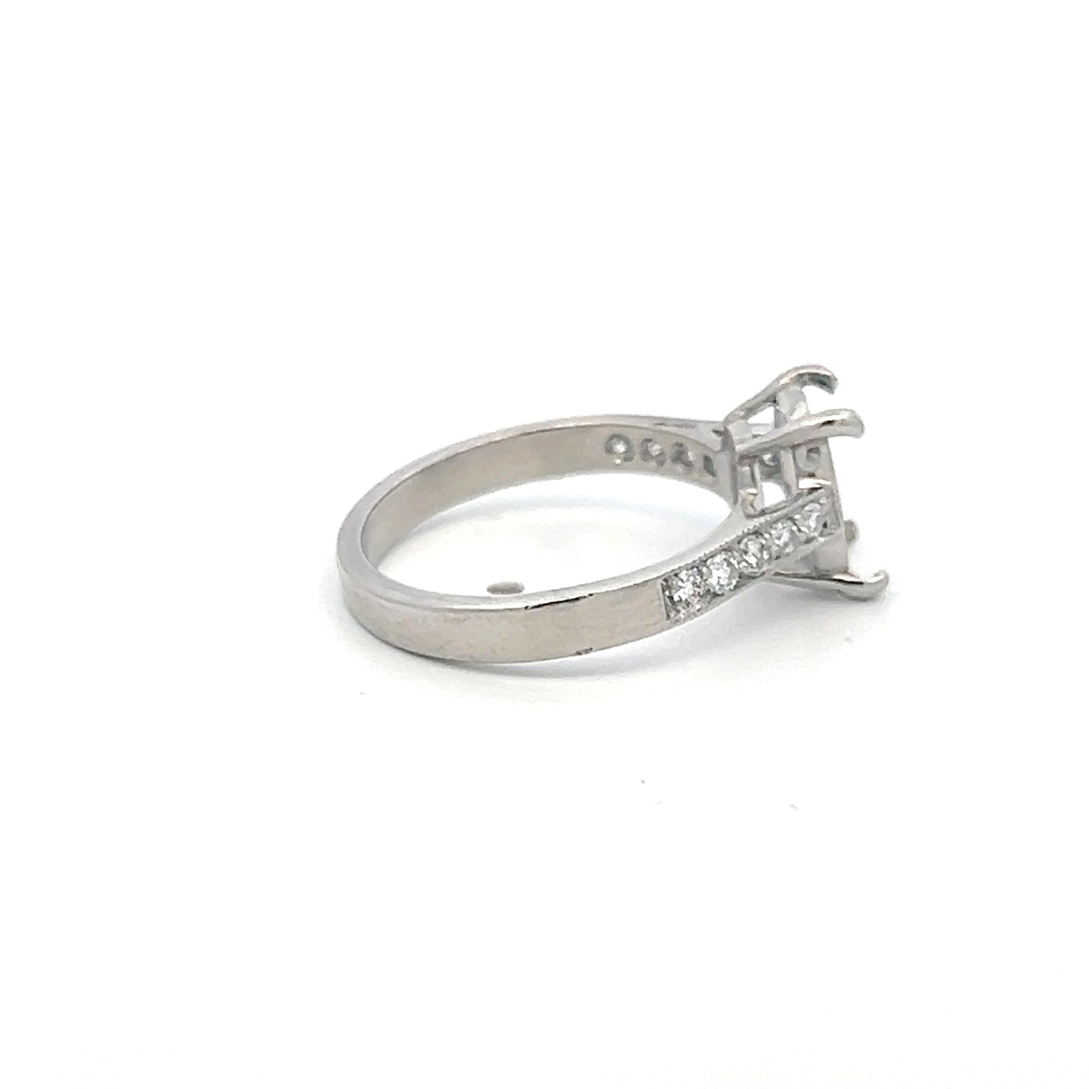 Vintage Platinum Semi Mount Ring with 0.1 Carat Round Diamond Fits 7.5x5.4 mm