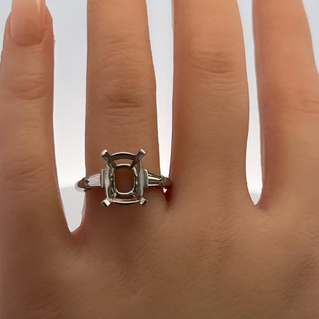 Platinum Semi Mount Ring with 0.51 Carat Tapered Baguette Diamonds Fits 3.5ct++