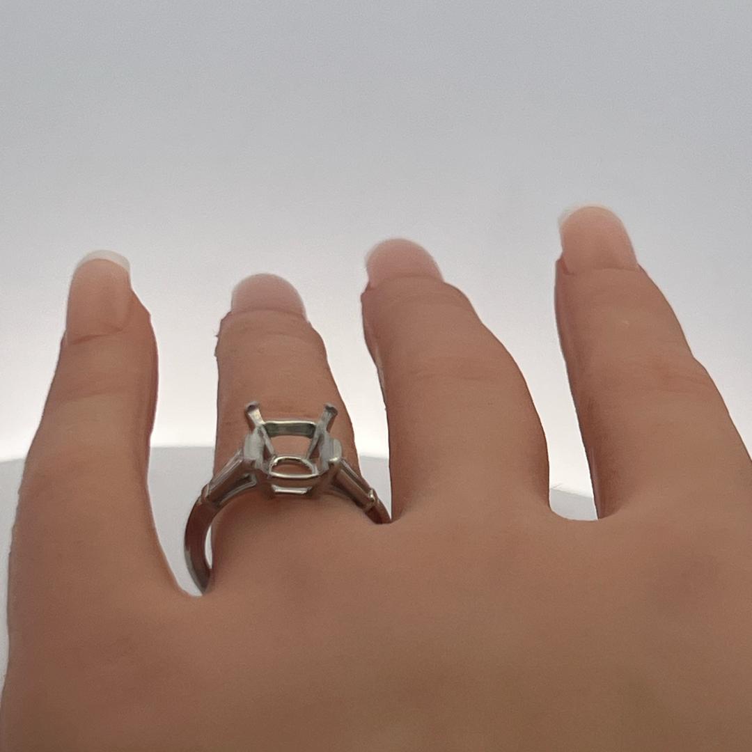 Platinum Semi Mount Ring with 0.51 Carat Tapered Baguette Diamonds Fits 3.5ct++