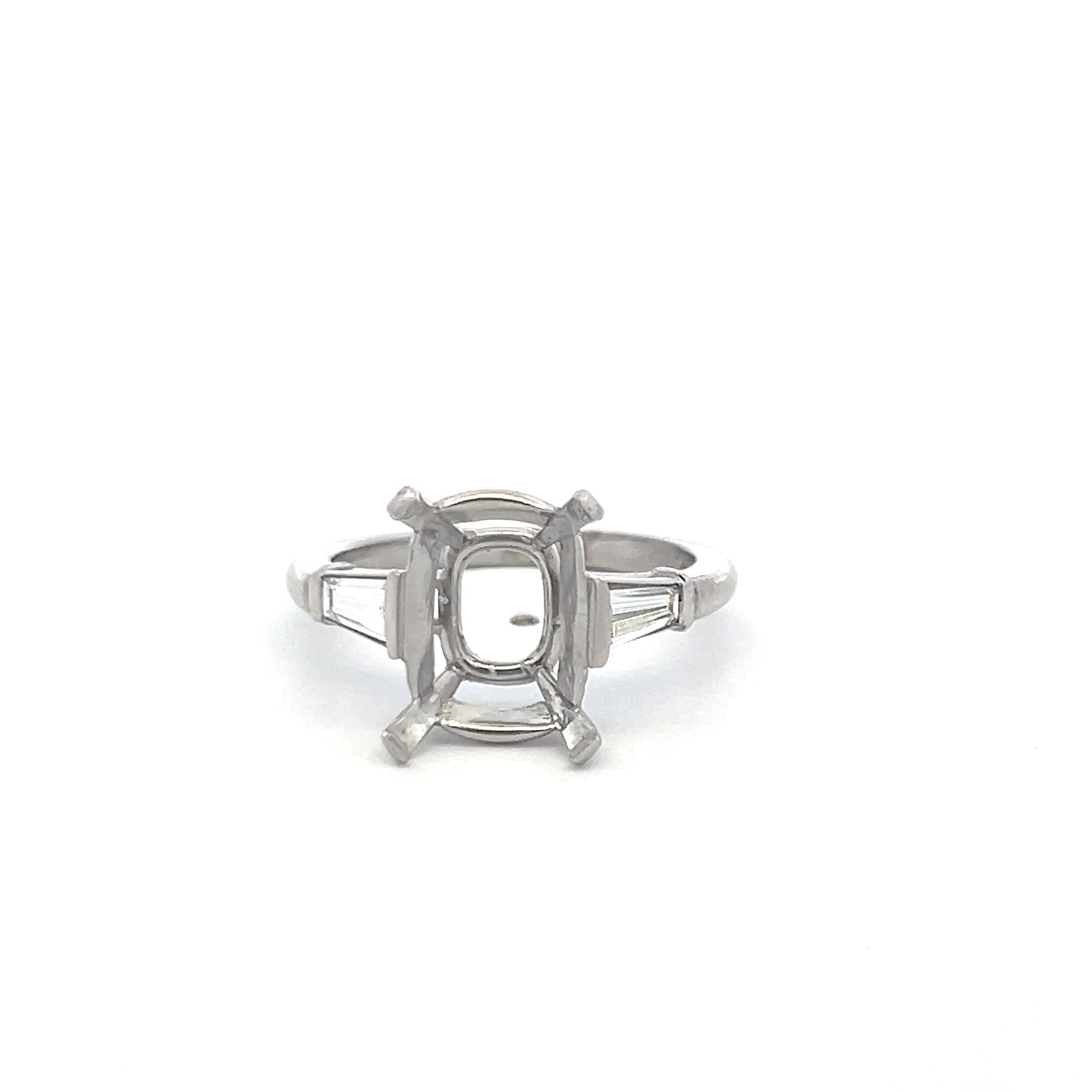 Platinum Semi Mount Ring with 0.51 Carat Tapered Baguette Diamonds Fits 3.5ct++