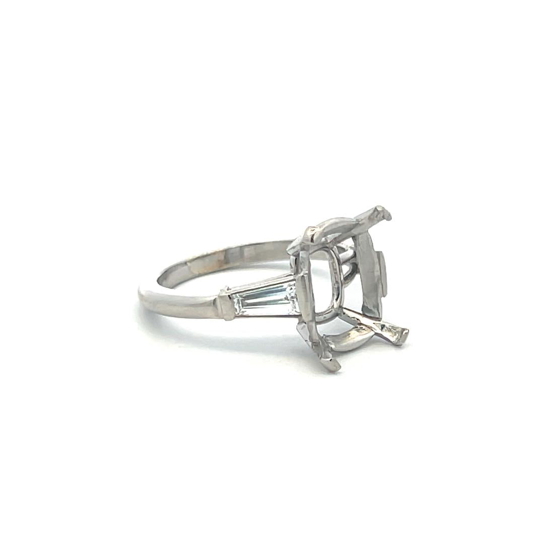 Platinum Semi Mount Ring with 0.51 Carat Tapered Baguette Diamonds Fits 3.5ct++