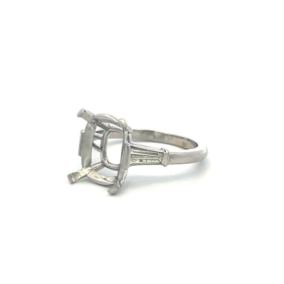 Platinum Semi Mount Ring with 0.51 Carat Tapered Baguette Diamonds Fits 3.5ct++