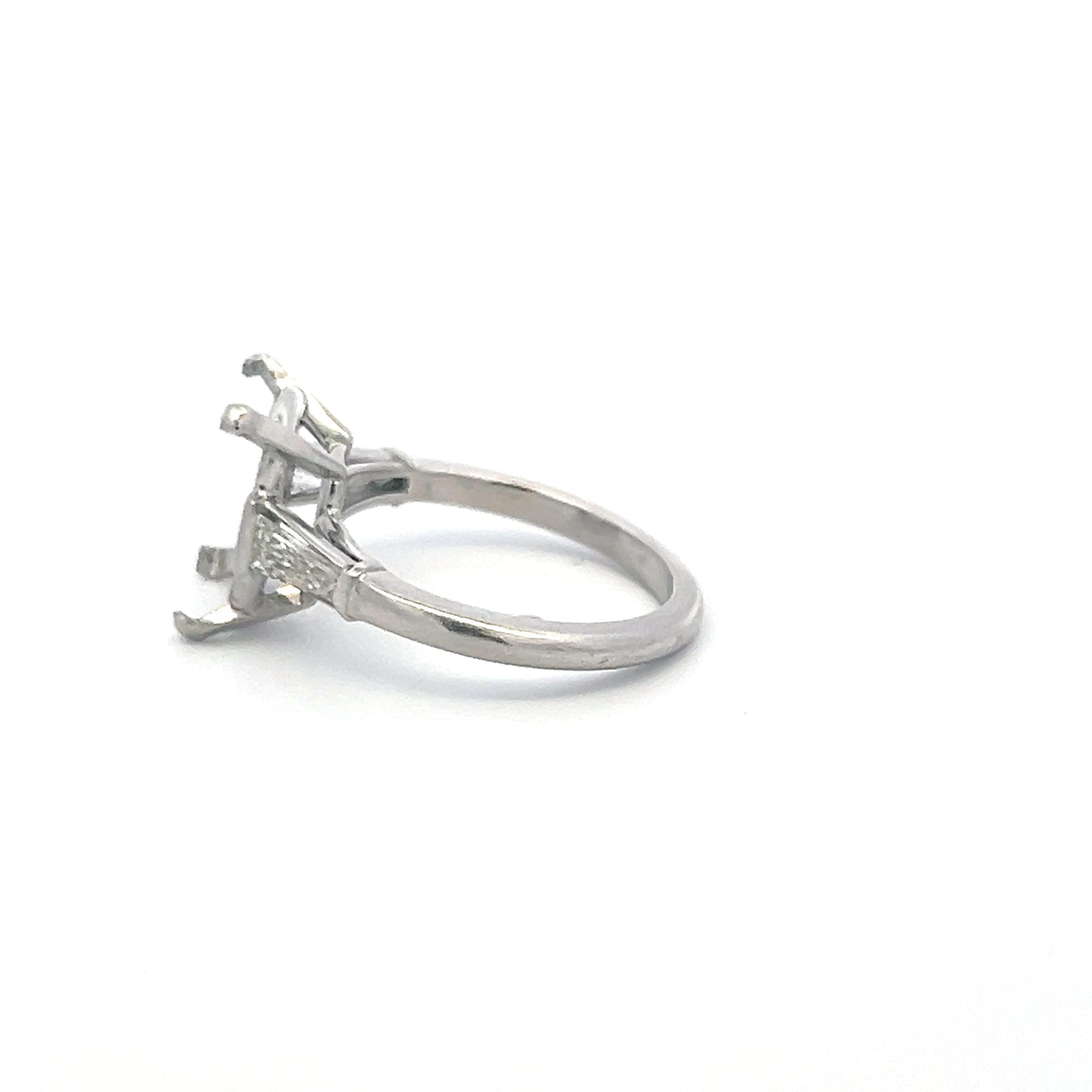 Platinum Semi Mount Ring with 0.51 Carat Tapered Baguette Diamonds Fits 3.5ct++