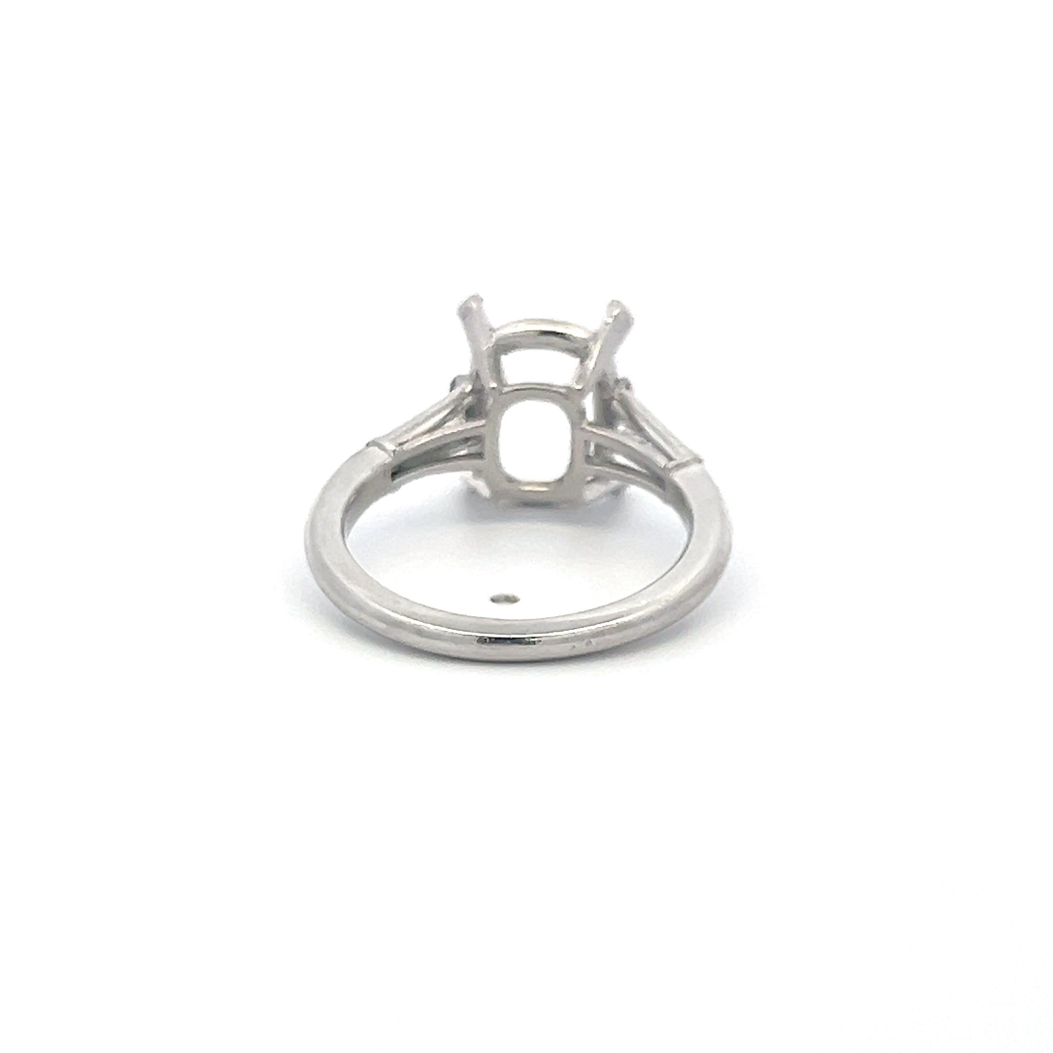 Platinum Semi Mount Ring with 0.51 Carat Tapered Baguette Diamonds Fits 3.5ct++