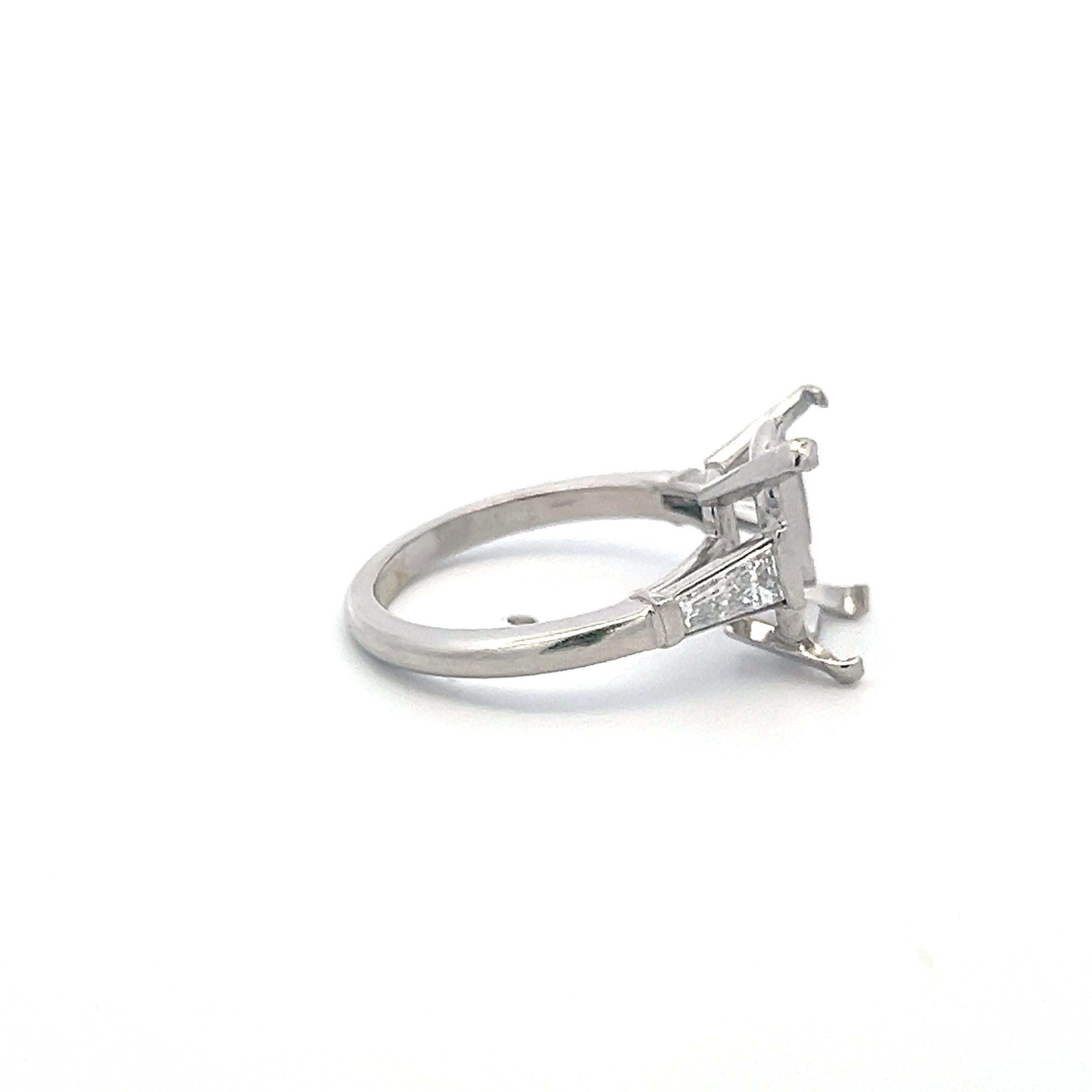 Platinum Semi Mount Ring with 0.51 Carat Tapered Baguette Diamonds Fits 3.5ct++