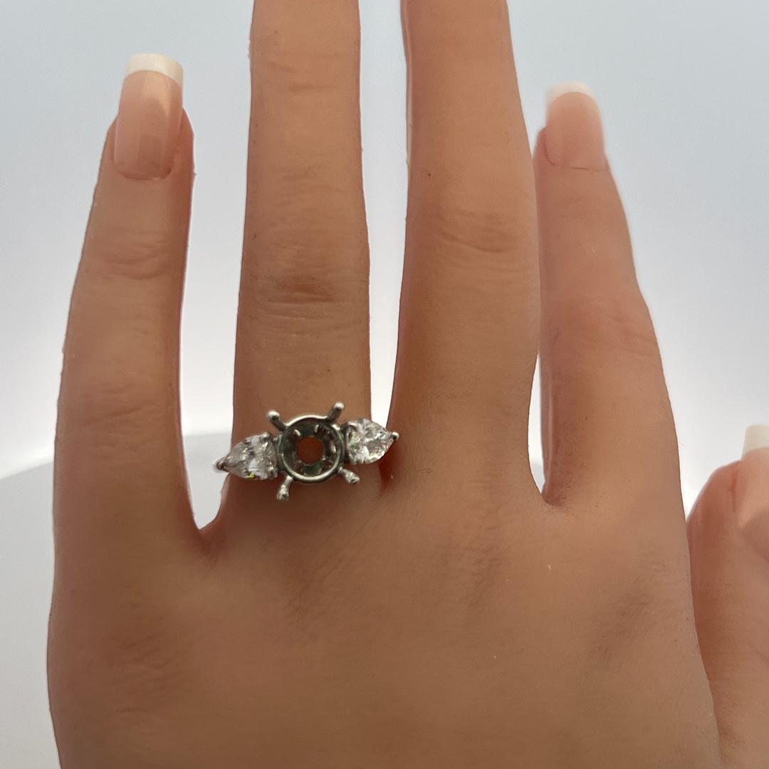 Platinum Semi Mount Ring with 1.48 Carat Pear Shaped Diamond Fits 10.04x10.10 MM