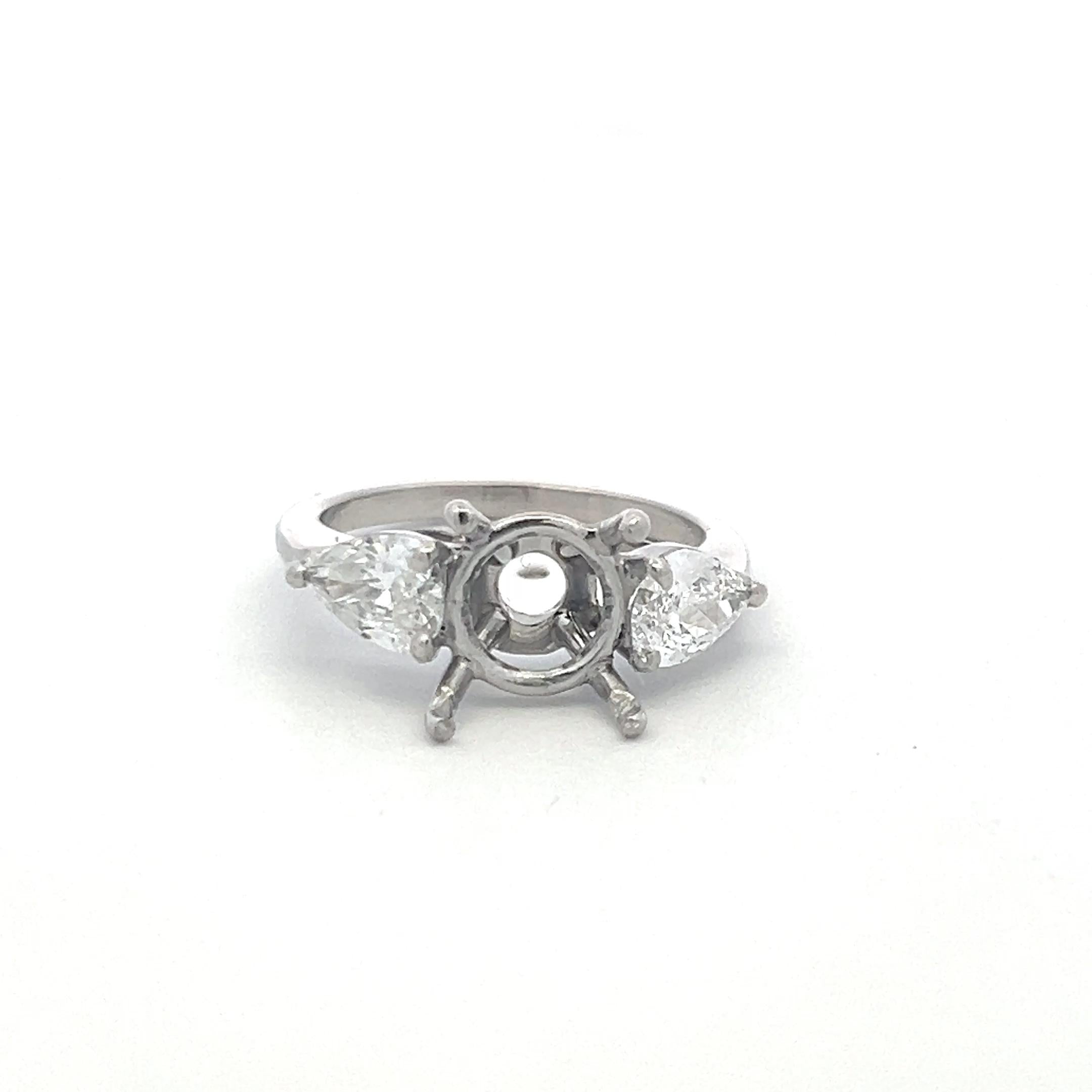 Platinum Semi Mount Ring with 1.48 Carat Pear Shaped Diamond Fits 10.04x10.10 MM