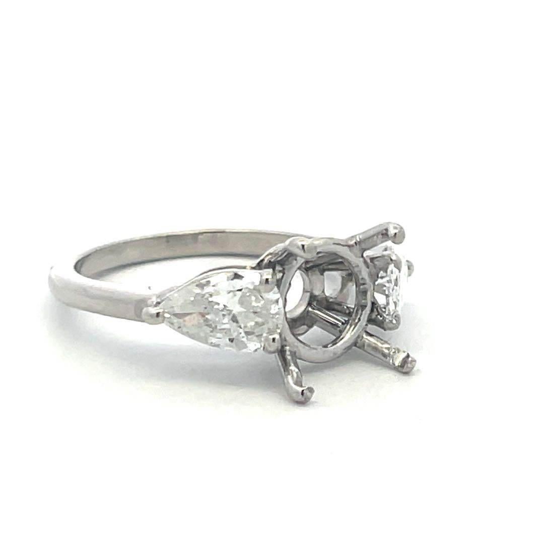 Platinum Semi Mount Ring with 1.48 Carat Pear Shaped Diamond Fits 10.04x10.10 MM