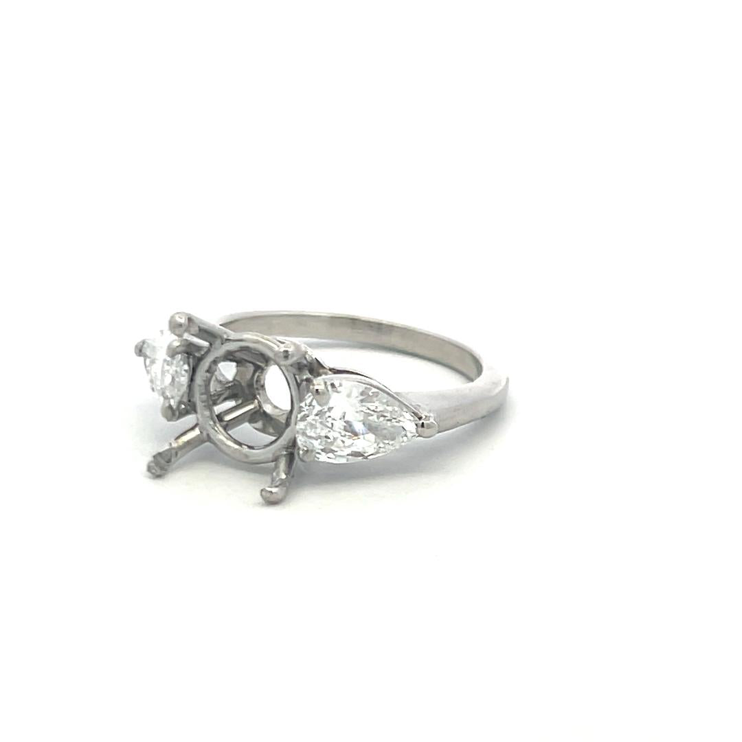 Platinum Semi Mount Ring with 1.48 Carat Pear Shaped Diamond Fits 10.04x10.10 MM