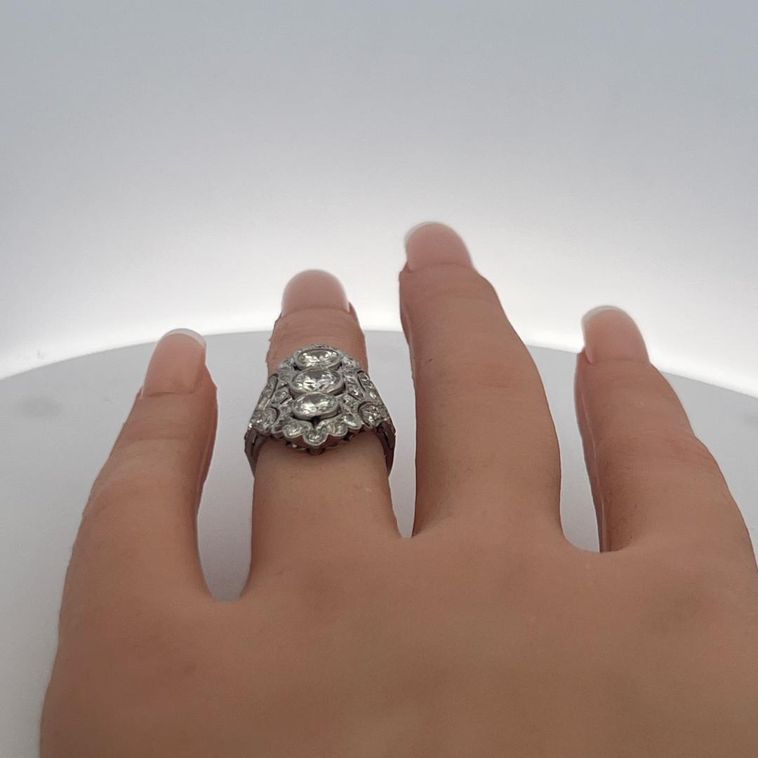 Vintage Platinum Art Deco Ring with 2.80 Carat Old European Cut Diamonds H-I VS