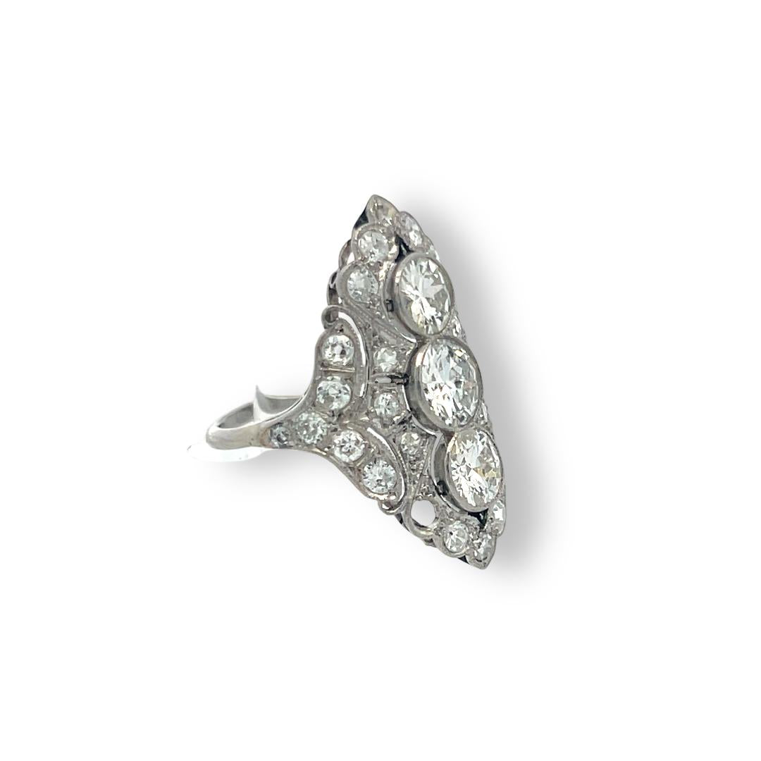 Vintage Platinum Art Deco Ring with 2.80 Carat Old European Cut Diamonds H-I VS