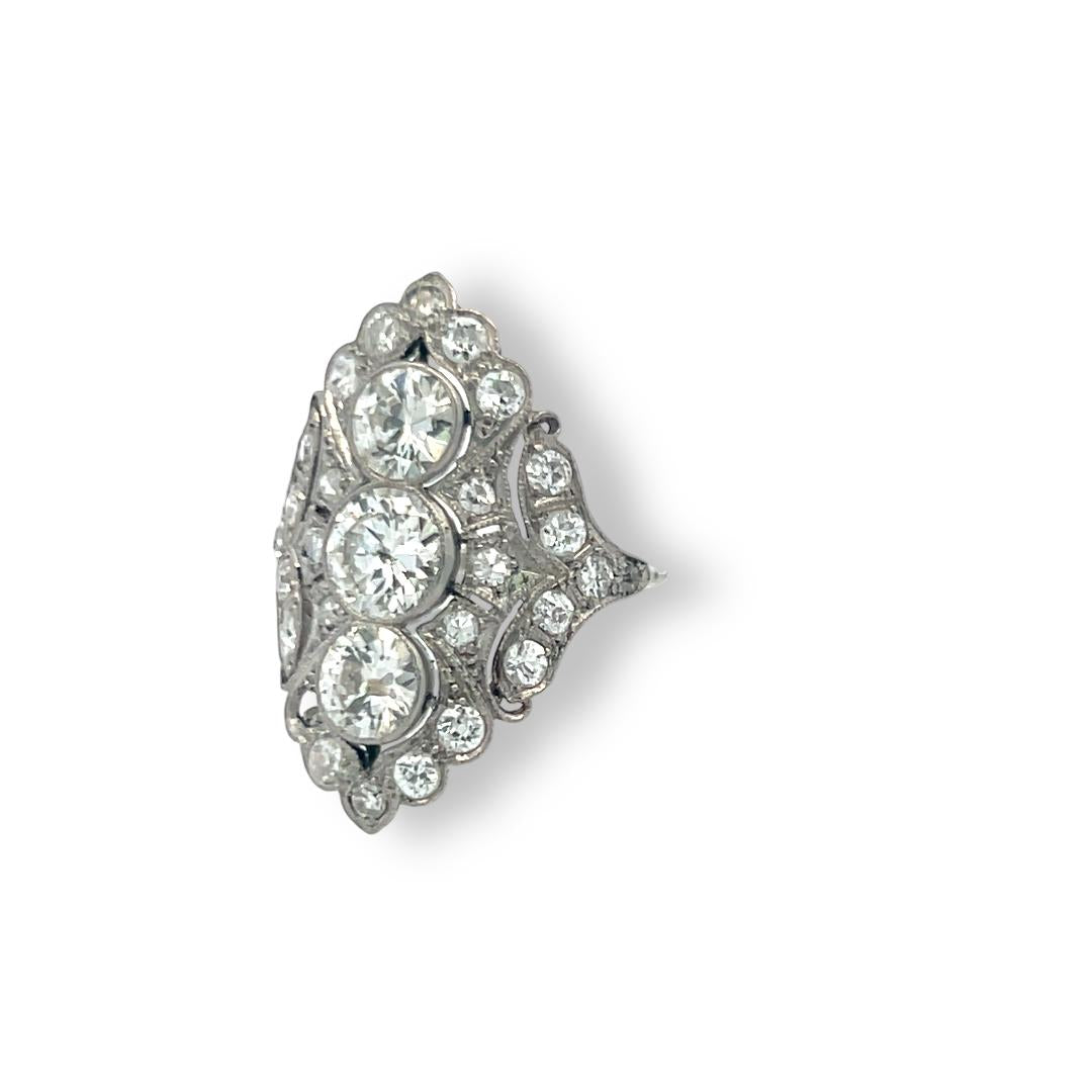 Vintage Platinum Art Deco Ring with 2.80 Carat Old European Cut Diamonds H-I VS