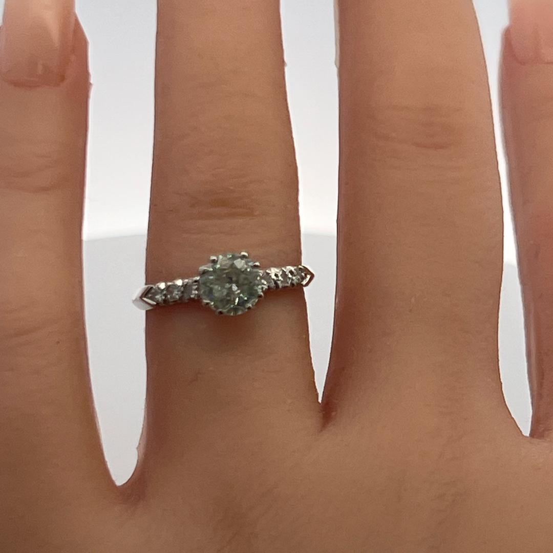 14K White Gold Engagement Ring with 0.9 Old European Cut Diamonds Size 6.25